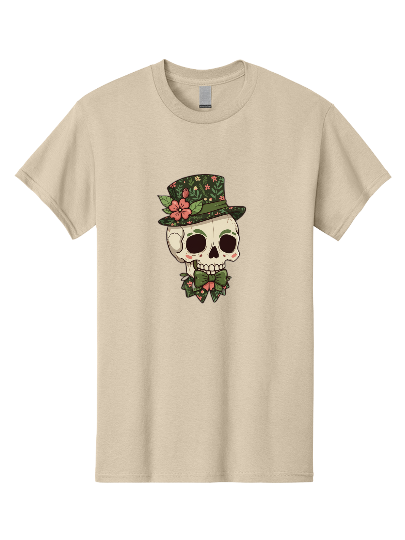 Floral-Skull Men'S Graphic Tee, 100% Cotton, Comfortable Casual Summer Wear, Machine Washable, Skull With Hat, Floral Pattern, Bow Tie, Sugar Skull, Day Of The Dead, Gothic Chic, Floral Accessories, Vintage Style Bad106