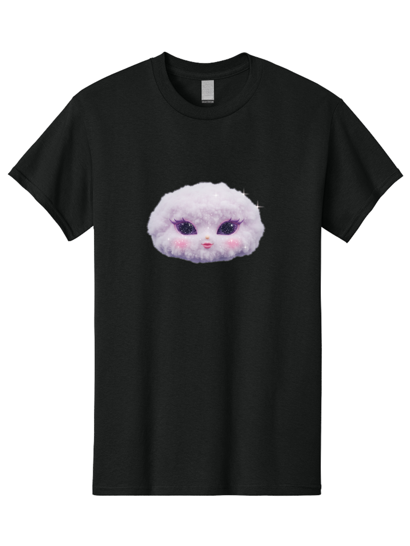 Fluffy-Cloud-Pet Men'S Graphic Tee, 100% Cotton, Comfortable Casual Summer Wear, Machine Washable, Cute Cartoon Character, Fluffy White Pom, Pink Cheeks, Purple Eyes, Sparkly Eyelashes, Sweet Expression, Children'S Illustration, Bad108