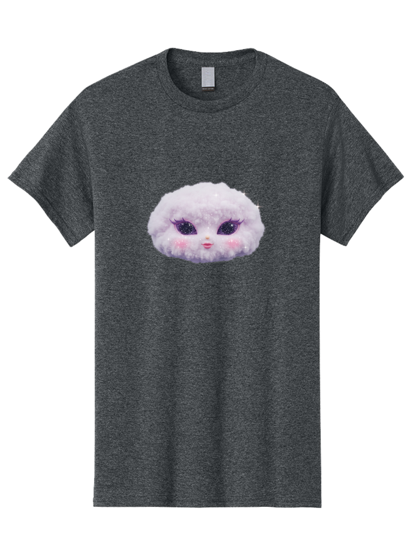 Fluffy-Cloud-Pet Men'S Graphic Tee, 100% Cotton, Comfortable Casual Summer Wear, Machine Washable, Cute Cartoon Character, Fluffy White Pom, Pink Cheeks, Purple Eyes, Sparkly Eyelashes, Sweet Expression, Children'S Illustration, Bad108