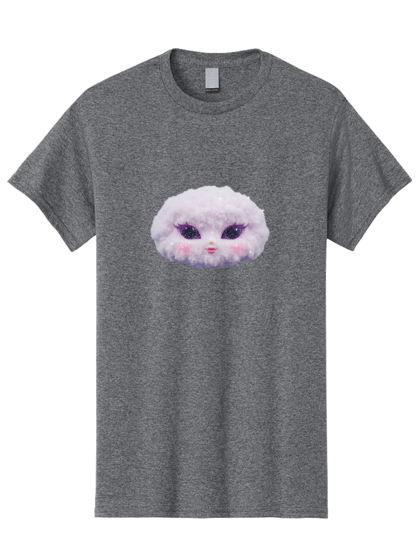 Fluffy-Cloud-Pet Men'S Graphic Tee, 100% Cotton, Comfortable Casual Summer Wear, Machine Washable, Cute Cartoon Character, Fluffy White Pom, Pink Cheeks, Purple Eyes, Sparkly Eyelashes, Sweet Expression, Children'S Illustration, Bad108