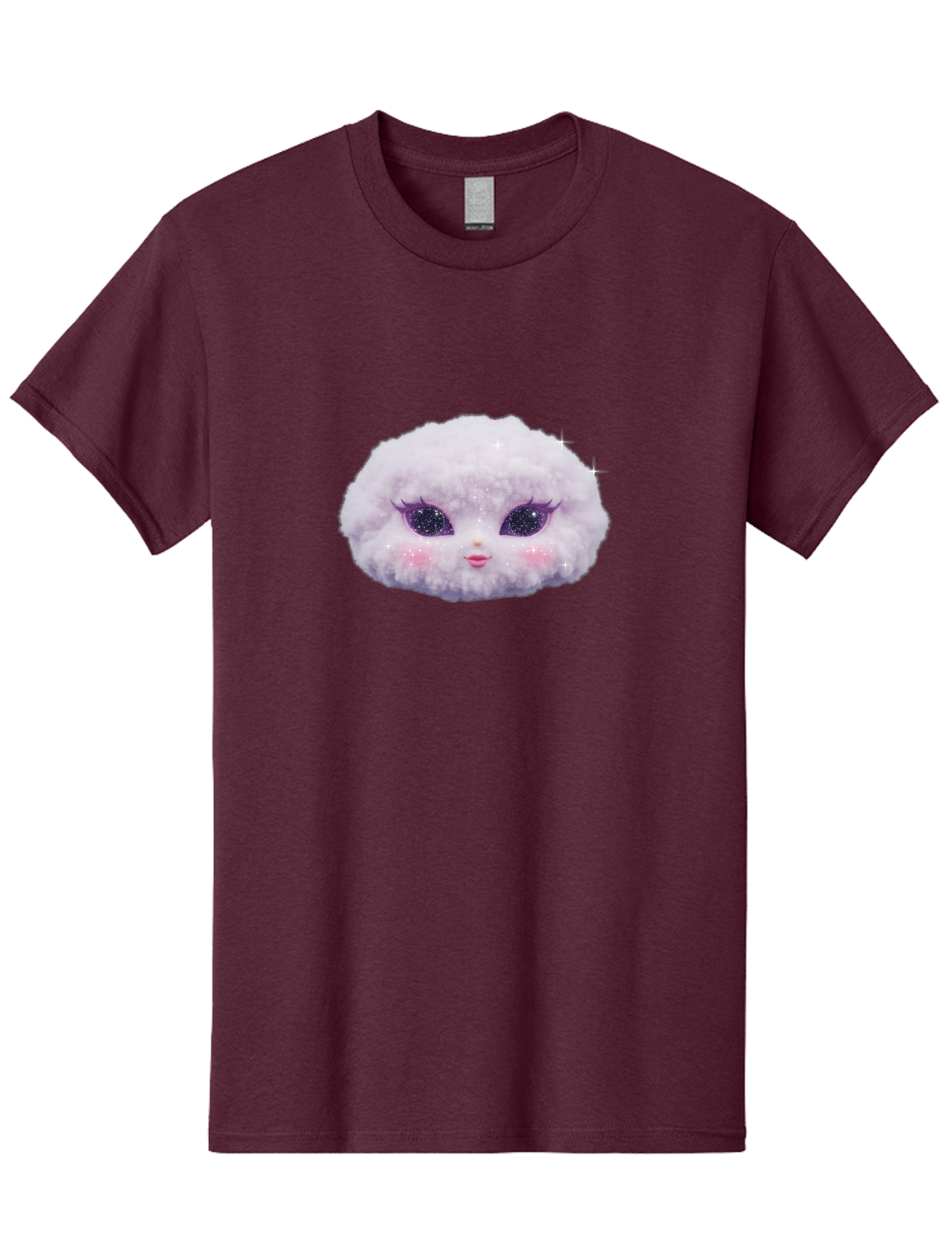 Fluffy-Cloud-Pet Men'S Graphic Tee, 100% Cotton, Comfortable Casual Summer Wear, Machine Washable, Cute Cartoon Character, Fluffy White Pom, Pink Cheeks, Purple Eyes, Sparkly Eyelashes, Sweet Expression, Children'S Illustration, Bad108