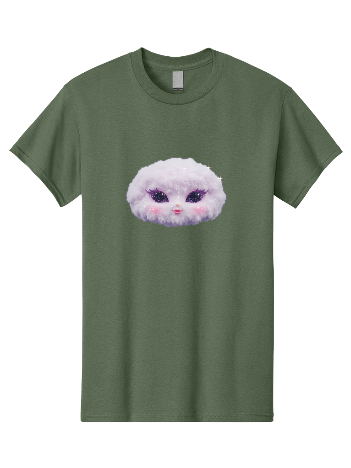 Fluffy-Cloud-Pet Men'S Graphic Tee, 100% Cotton, Comfortable Casual Summer Wear, Machine Washable, Cute Cartoon Character, Fluffy White Pom, Pink Cheeks, Purple Eyes, Sparkly Eyelashes, Sweet Expression, Children'S Illustration, Bad108