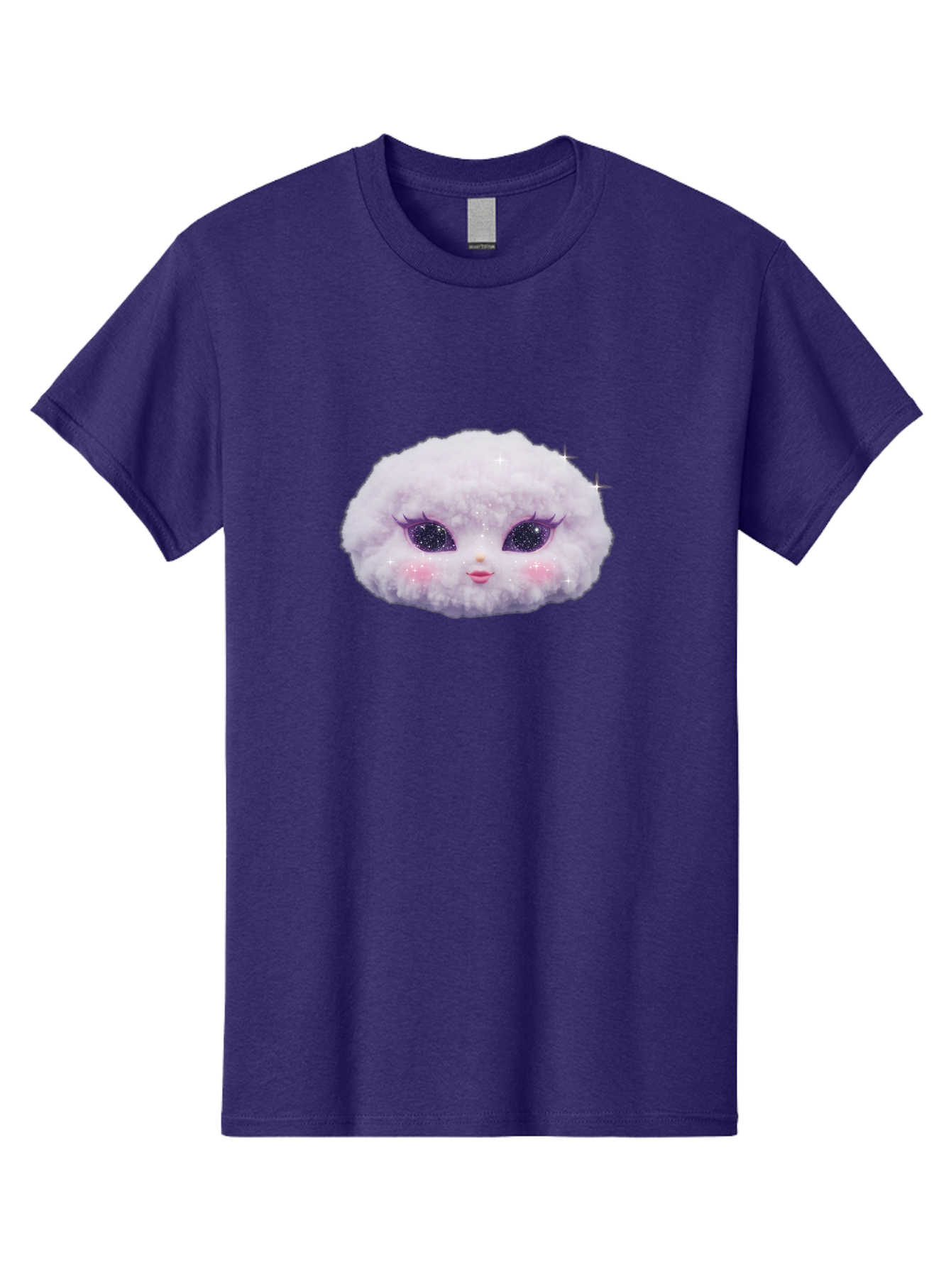 Fluffy-Cloud-Pet Men'S Graphic Tee, 100% Cotton, Comfortable Casual Summer Wear, Machine Washable, Cute Cartoon Character, Fluffy White Pom, Pink Cheeks, Purple Eyes, Sparkly Eyelashes, Sweet Expression, Children'S Illustration, Bad108