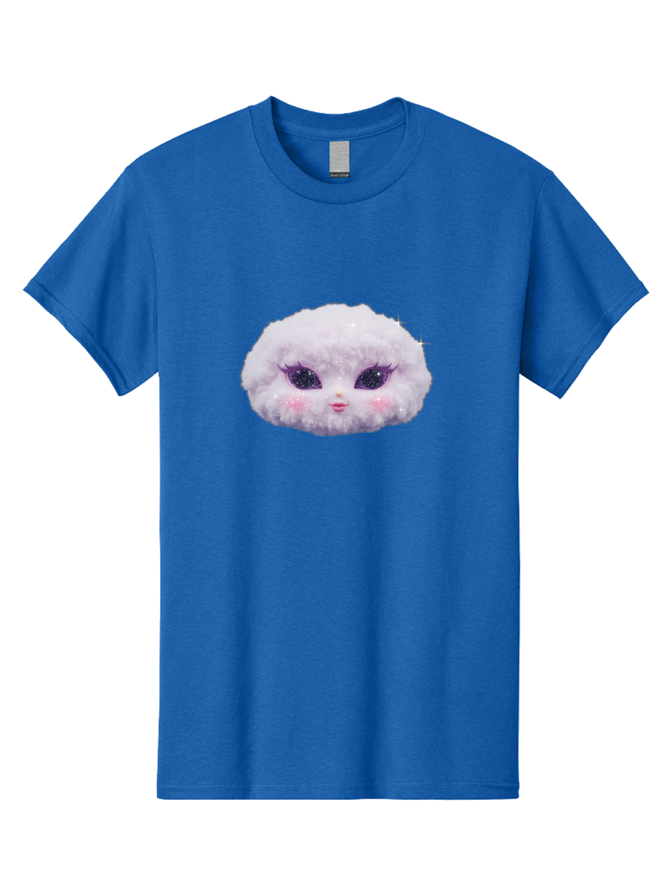 Fluffy-Cloud-Pet Men'S Graphic Tee, 100% Cotton, Comfortable Casual Summer Wear, Machine Washable, Cute Cartoon Character, Fluffy White Pom, Pink Cheeks, Purple Eyes, Sparkly Eyelashes, Sweet Expression, Children'S Illustration, Bad108