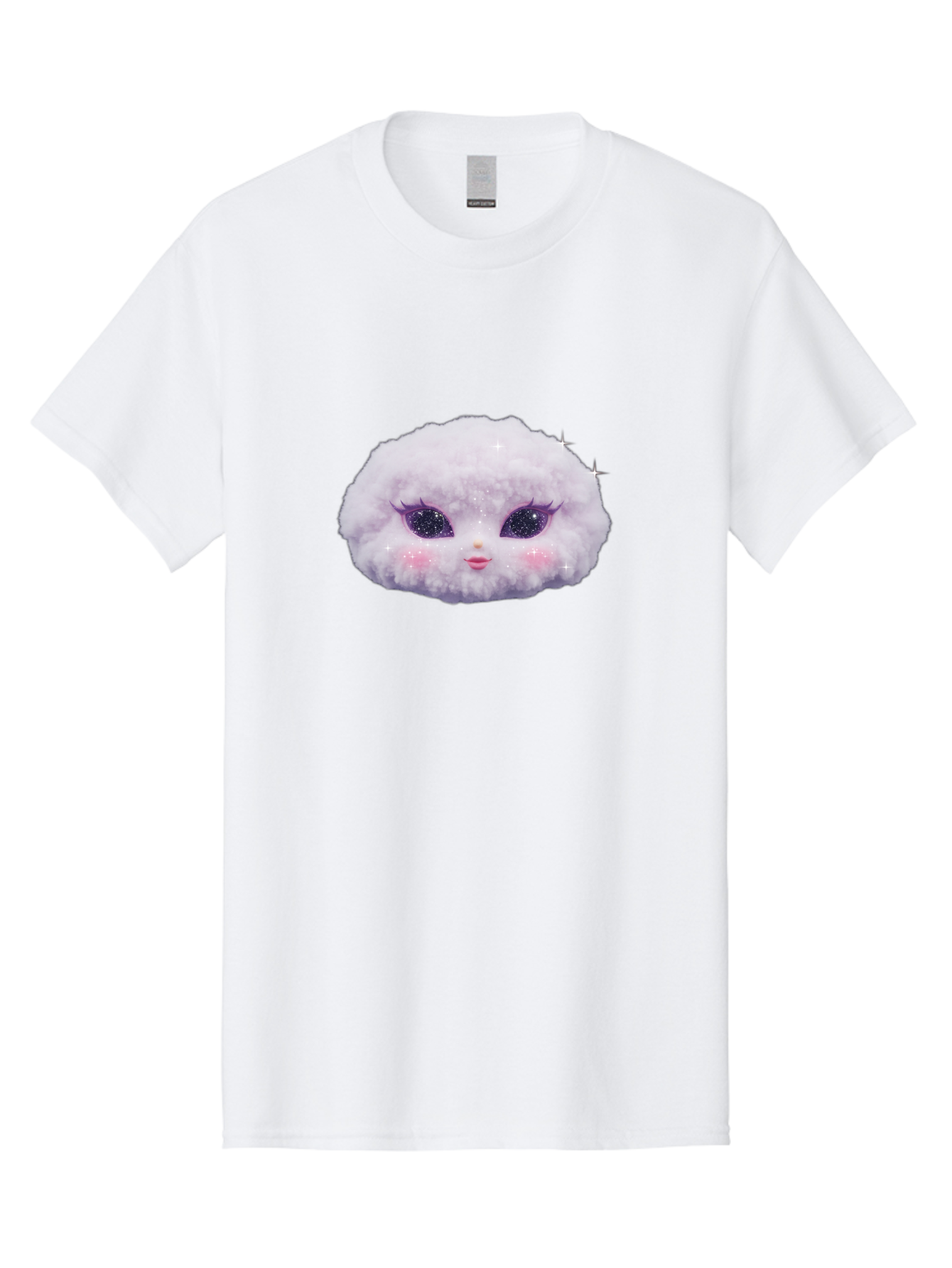 Fluffy-Cloud-Pet Men'S Graphic Tee, 100% Cotton, Comfortable Casual Summer Wear, Machine Washable, Cute Cartoon Character, Fluffy White Pom, Pink Cheeks, Purple Eyes, Sparkly Eyelashes, Sweet Expression, Children'S Illustration, Bad108