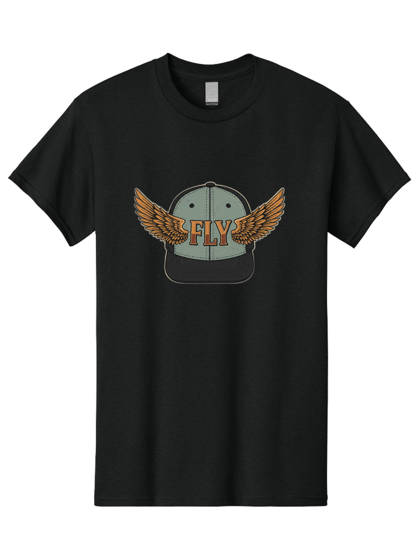 Fly-Baseball-Cap Men'S Graphic Tee, 100% Cotton, Comfortable Casual Summer Wear, Machine Washable, Baseball Cap With Wings, Fly Logo, Fashion Accessory, Streetwear Style, Winged Design, Casual Wear, Trendy Apparel, Hat With Wings Bad109