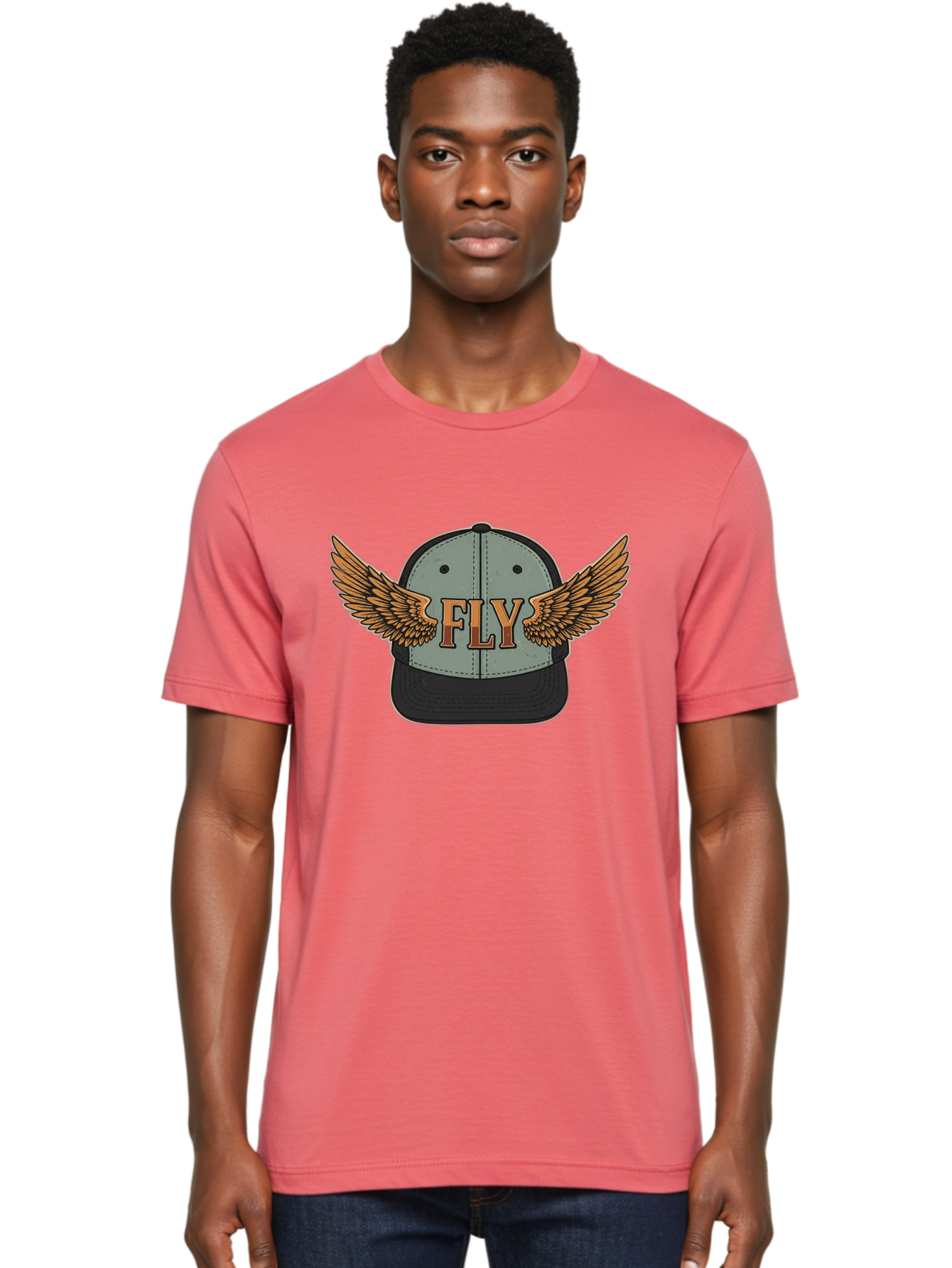 Fly-Baseball-Cap Men'S Graphic Tee, 100% Cotton, Comfortable Casual Summer Wear, Machine Washable, Baseball Cap With Wings, Fly Logo, Fashion Accessory, Streetwear Style, Winged Design, Casual Wear, Trendy Apparel, Hat With Wings Bad109
