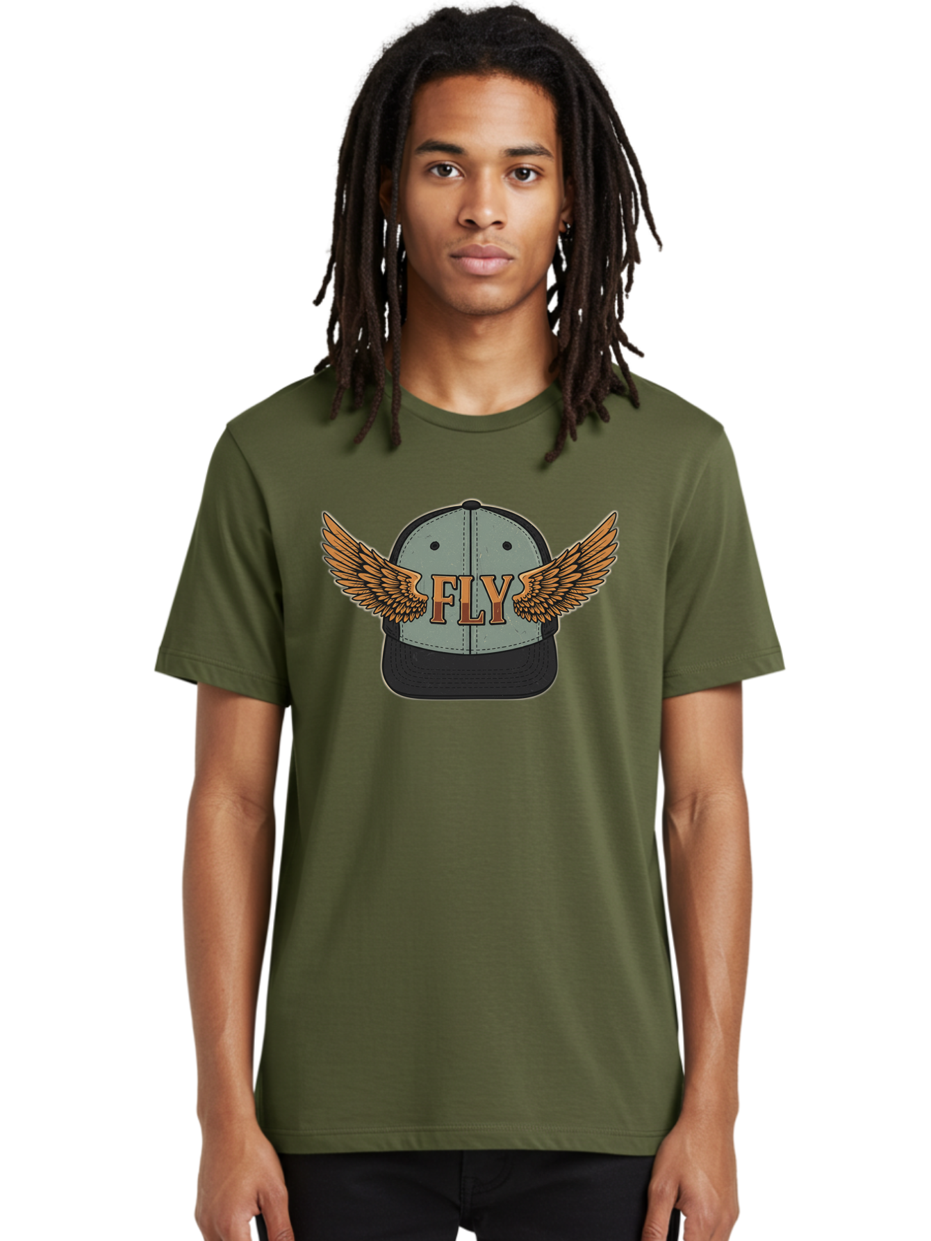 Fly-Baseball-Cap Men'S Graphic Tee, 100% Cotton, Comfortable Casual Summer Wear, Machine Washable, Baseball Cap With Wings, Fly Logo, Fashion Accessory, Streetwear Style, Winged Design, Casual Wear, Trendy Apparel, Hat With Wings Bad109