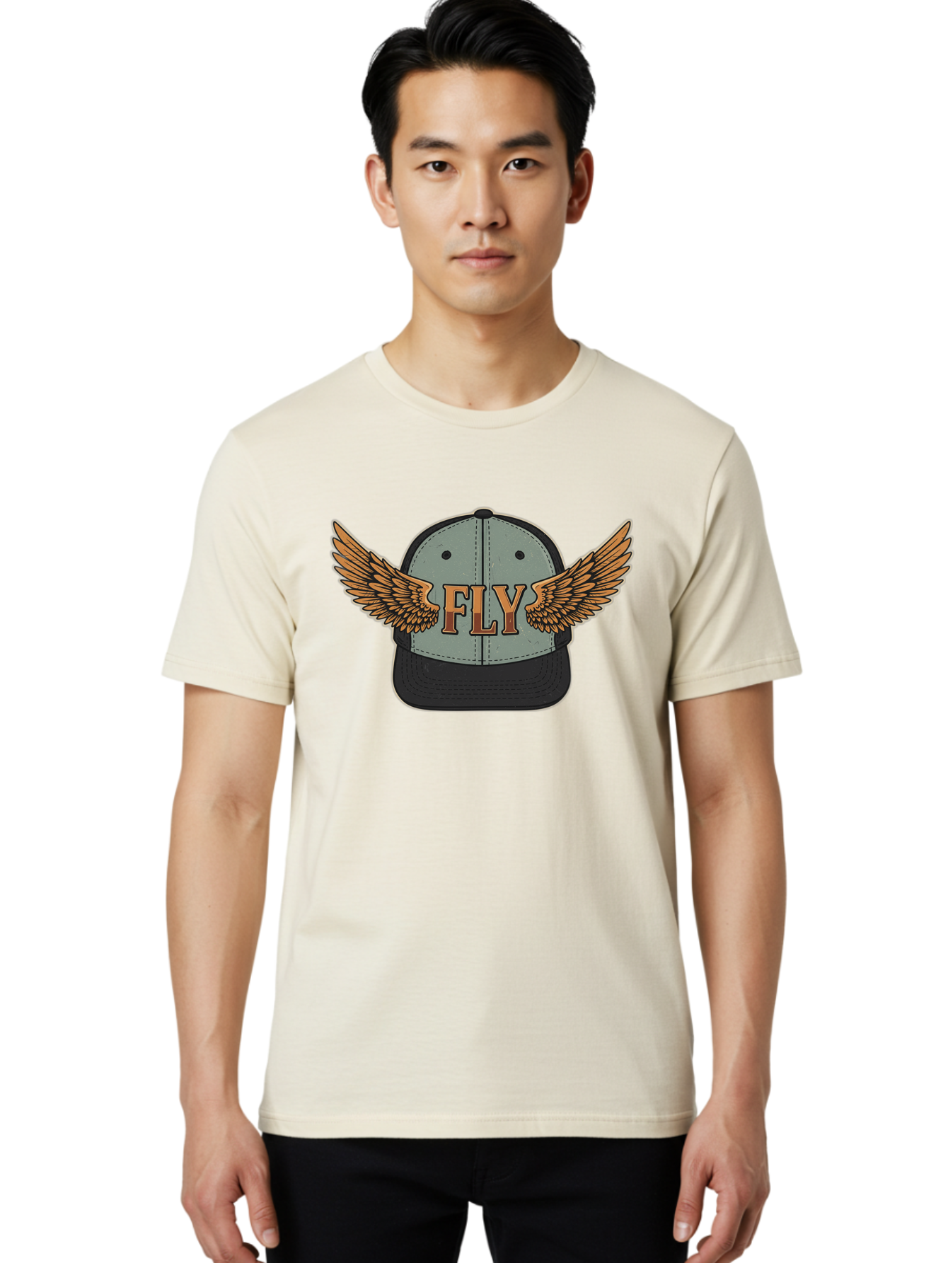 Fly-Baseball-Cap Men'S Graphic Tee, 100% Cotton, Comfortable Casual Summer Wear, Machine Washable, Baseball Cap With Wings, Fly Logo, Fashion Accessory, Streetwear Style, Winged Design, Casual Wear, Trendy Apparel, Hat With Wings Bad109