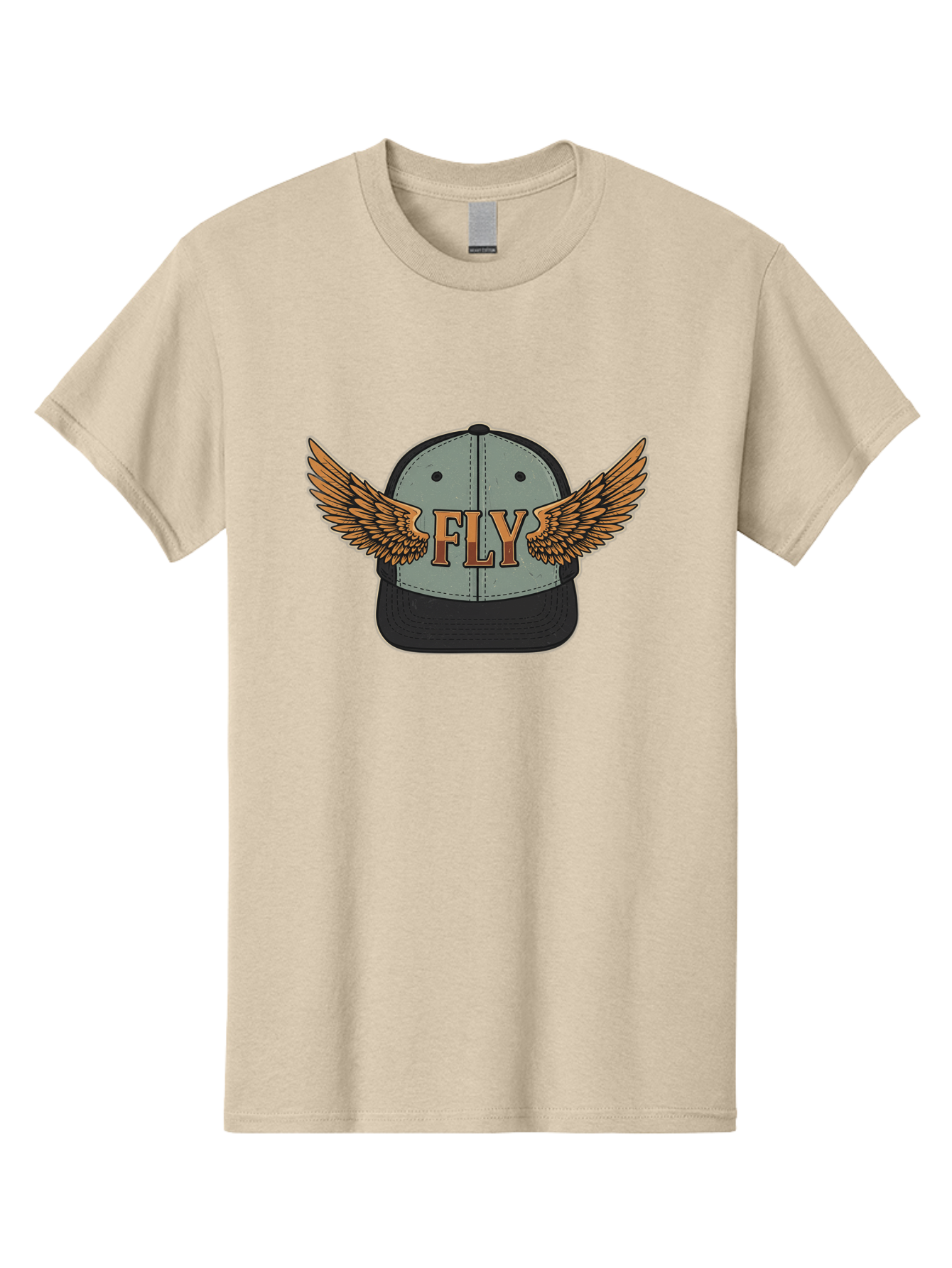 Fly-Baseball-Cap Men'S Graphic Tee, 100% Cotton, Comfortable Casual Summer Wear, Machine Washable, Baseball Cap With Wings, Fly Logo, Fashion Accessory, Streetwear Style, Winged Design, Casual Wear, Trendy Apparel, Hat With Wings Bad109