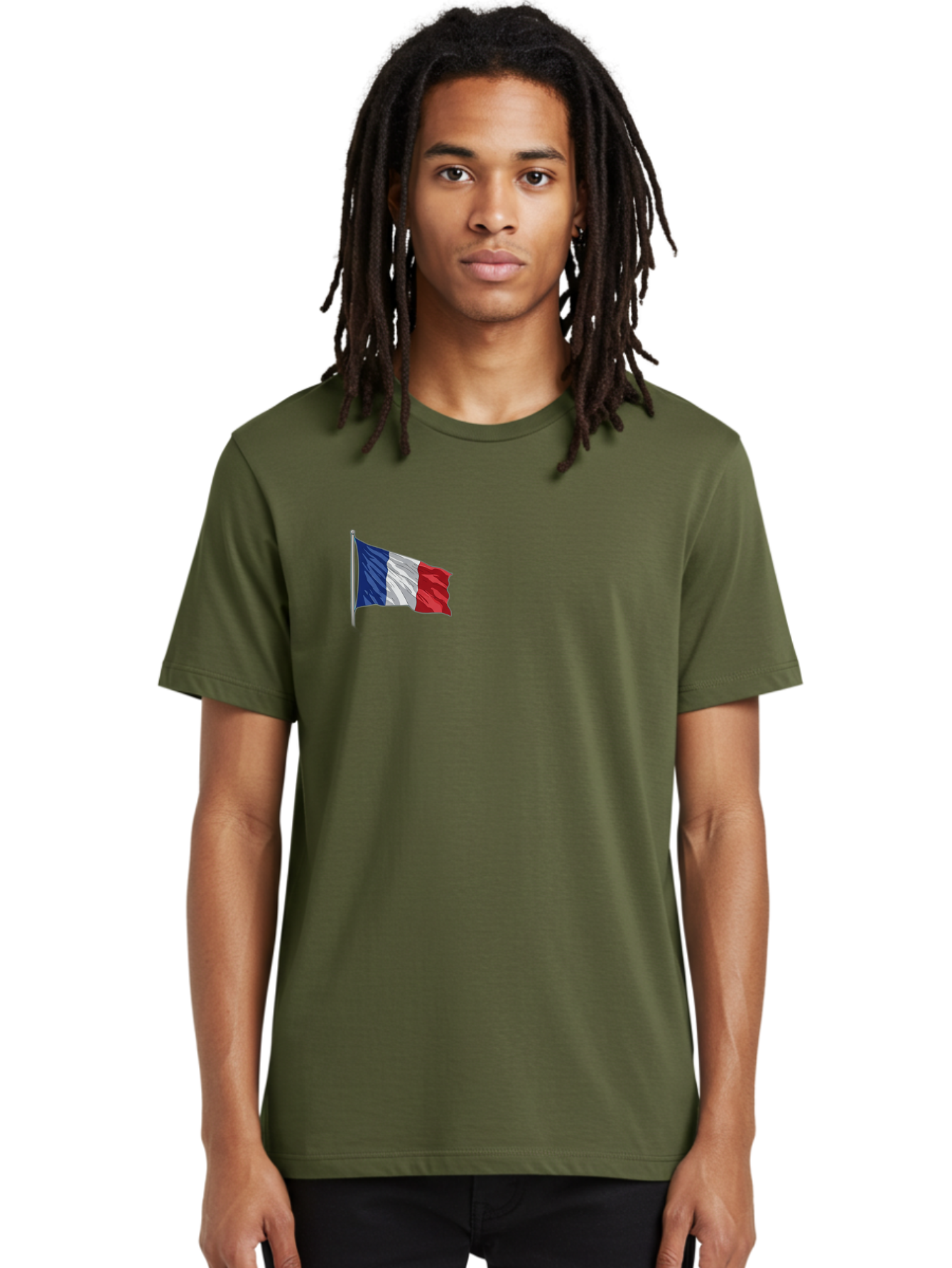 French-Flag Men'S Graphic Tee, 100% Cotton, Comfortable Casual Summer Wear, Machine Washable, French Flag Waving, National Symbol, France, Tricolor, Blue White And Red, Patriotic, Waving Flag, French Culture, Iconic Emblem, Country Flag Bad110