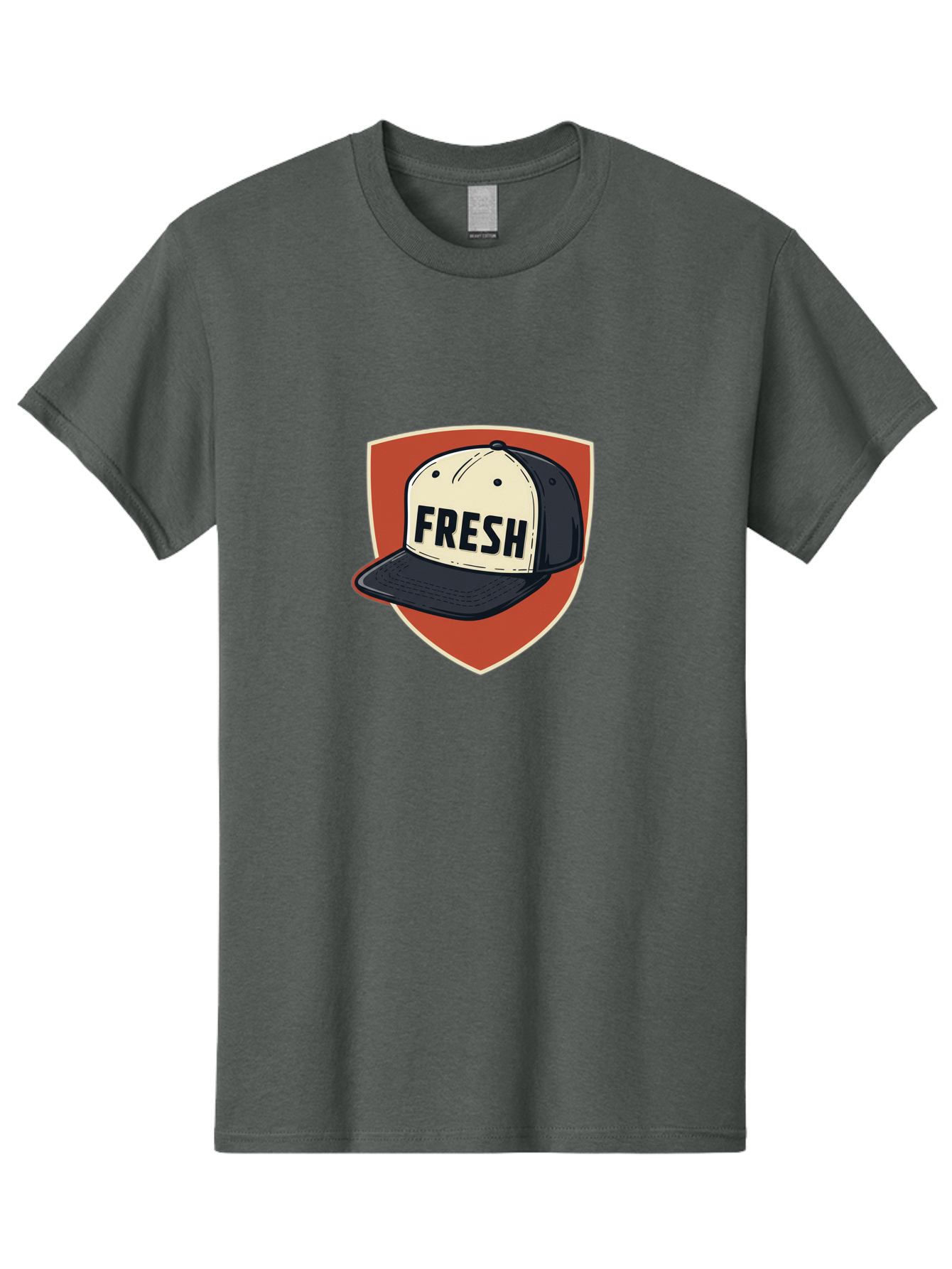 Fresh-Baseball-Cap Men'S Graphic Tee, 100% Cotton, Comfortable Casual Summer Wear, Machine Washable, Baseball Cap, Trendy Fashion, Streetwear Style, Fresh Branding, Stylish Accessories, Bold Design, Black And White Colors, Shield Icon Bad111