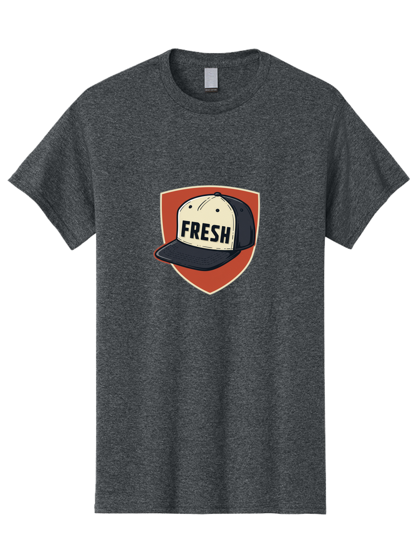 Fresh-Baseball-Cap Men'S Graphic Tee, 100% Cotton, Comfortable Casual Summer Wear, Machine Washable, Baseball Cap, Trendy Fashion, Streetwear Style, Fresh Branding, Stylish Accessories, Bold Design, Black And White Colors, Shield Icon Bad111