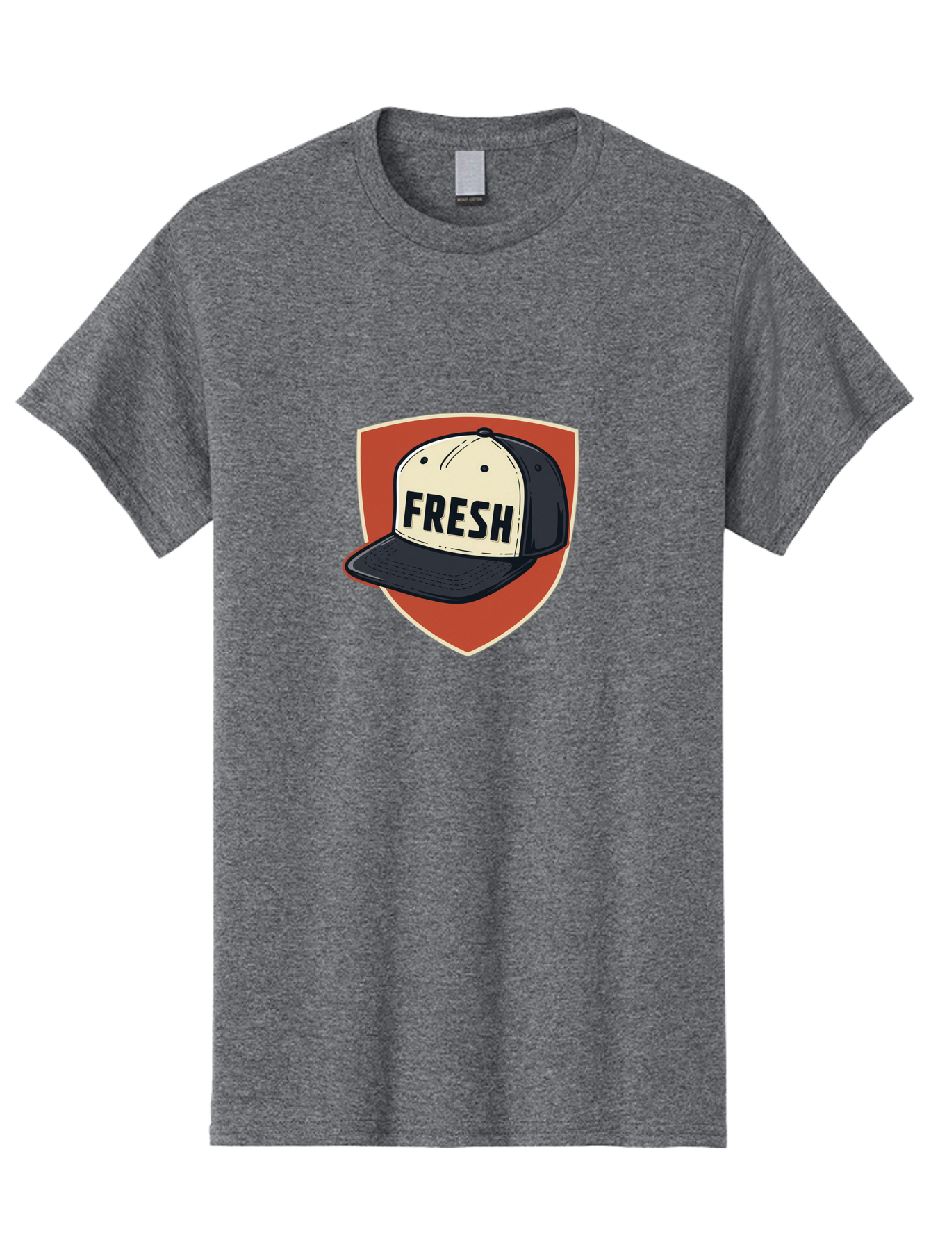 Fresh-Baseball-Cap Men'S Graphic Tee, 100% Cotton, Comfortable Casual Summer Wear, Machine Washable, Baseball Cap, Trendy Fashion, Streetwear Style, Fresh Branding, Stylish Accessories, Bold Design, Black And White Colors, Shield Icon Bad111