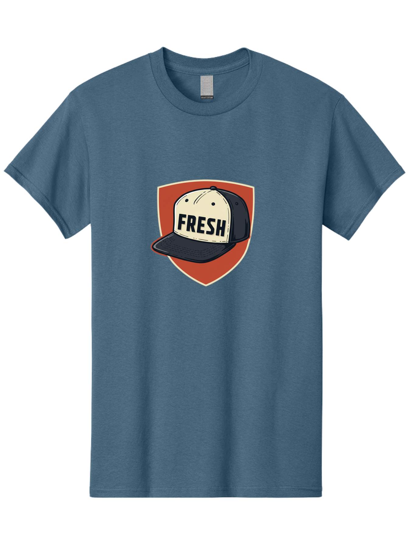 Fresh-Baseball-Cap Men'S Graphic Tee, 100% Cotton, Comfortable Casual Summer Wear, Machine Washable, Baseball Cap, Trendy Fashion, Streetwear Style, Fresh Branding, Stylish Accessories, Bold Design, Black And White Colors, Shield Icon Bad111