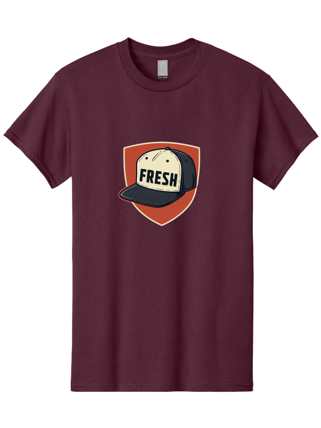 Fresh-Baseball-Cap Men'S Graphic Tee, 100% Cotton, Comfortable Casual Summer Wear, Machine Washable, Baseball Cap, Trendy Fashion, Streetwear Style, Fresh Branding, Stylish Accessories, Bold Design, Black And White Colors, Shield Icon Bad111