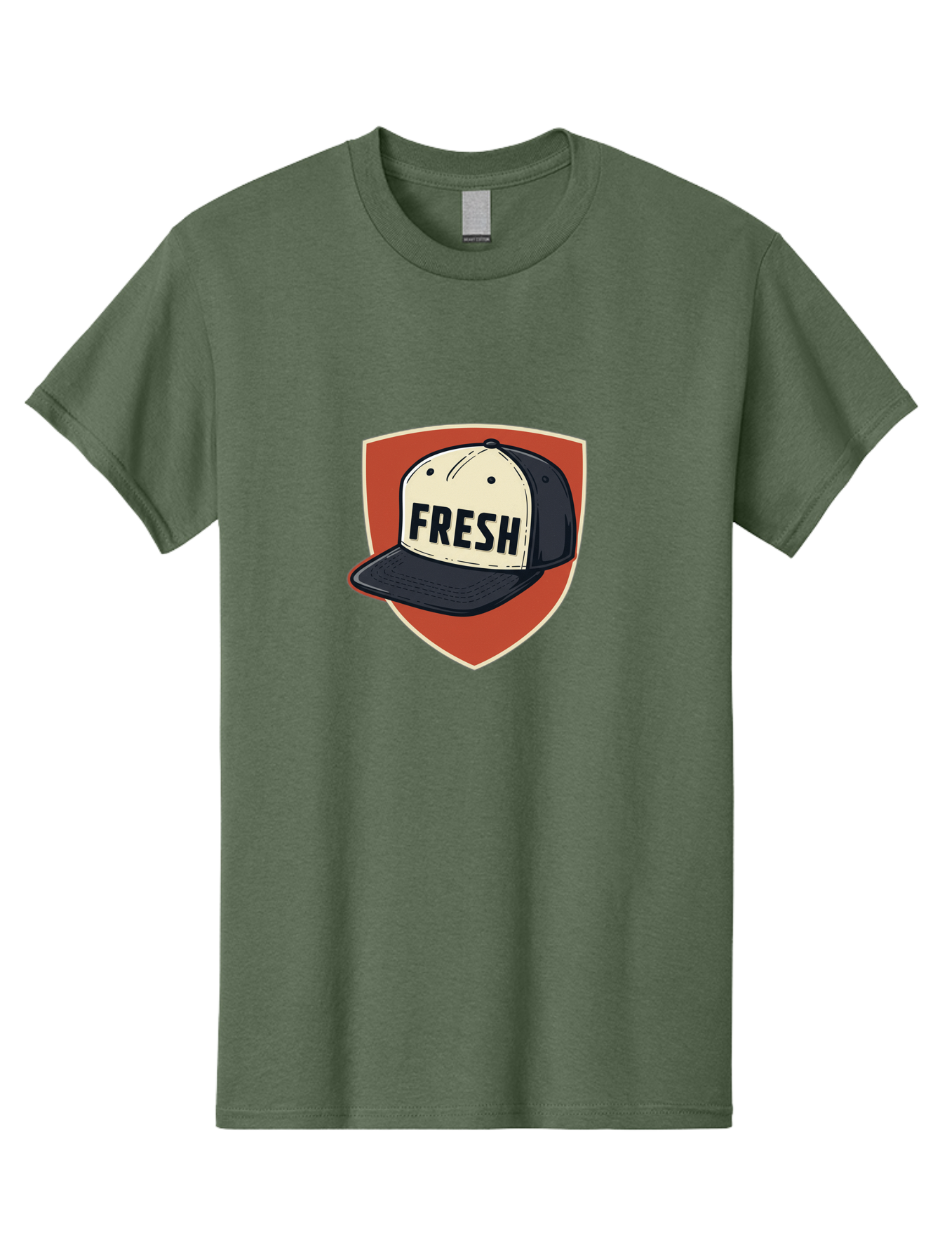 Fresh-Baseball-Cap Men'S Graphic Tee, 100% Cotton, Comfortable Casual Summer Wear, Machine Washable, Baseball Cap, Trendy Fashion, Streetwear Style, Fresh Branding, Stylish Accessories, Bold Design, Black And White Colors, Shield Icon Bad111
