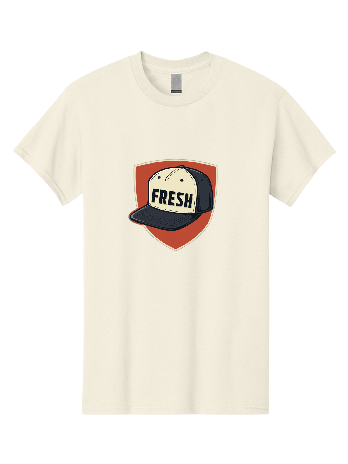 Fresh-Baseball-Cap Men'S Graphic Tee, 100% Cotton, Comfortable Casual Summer Wear, Machine Washable, Baseball Cap, Trendy Fashion, Streetwear Style, Fresh Branding, Stylish Accessories, Bold Design, Black And White Colors, Shield Icon Bad111