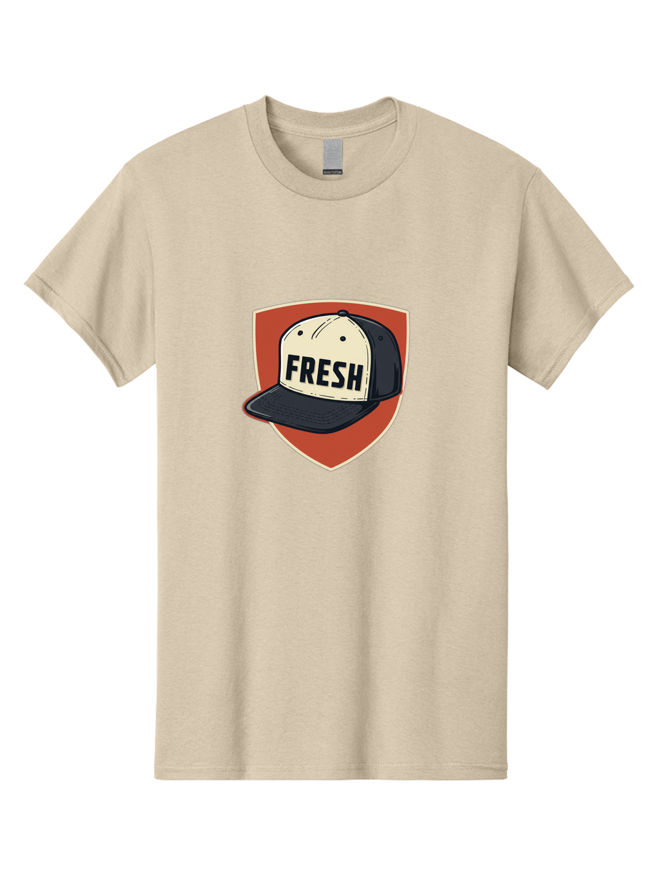 Fresh-Baseball-Cap Men'S Graphic Tee, 100% Cotton, Comfortable Casual Summer Wear, Machine Washable, Baseball Cap, Trendy Fashion, Streetwear Style, Fresh Branding, Stylish Accessories, Bold Design, Black And White Colors, Shield Icon Bad111