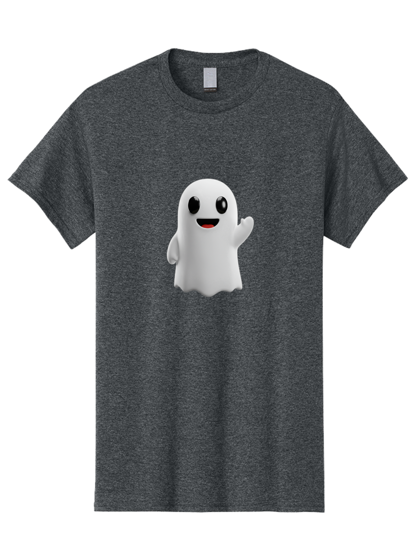Friendly-Ghost Men'S Graphic Tee, 100% Cotton, Comfortable Casual Summer Wear, Machine Washable, Cartoon Ghost Character, Friendly Ghost, Smiling Ghost, Waving Ghost, Cute Ghost, 3D Rendering, Halloween Theme, Playful Character, Bad112