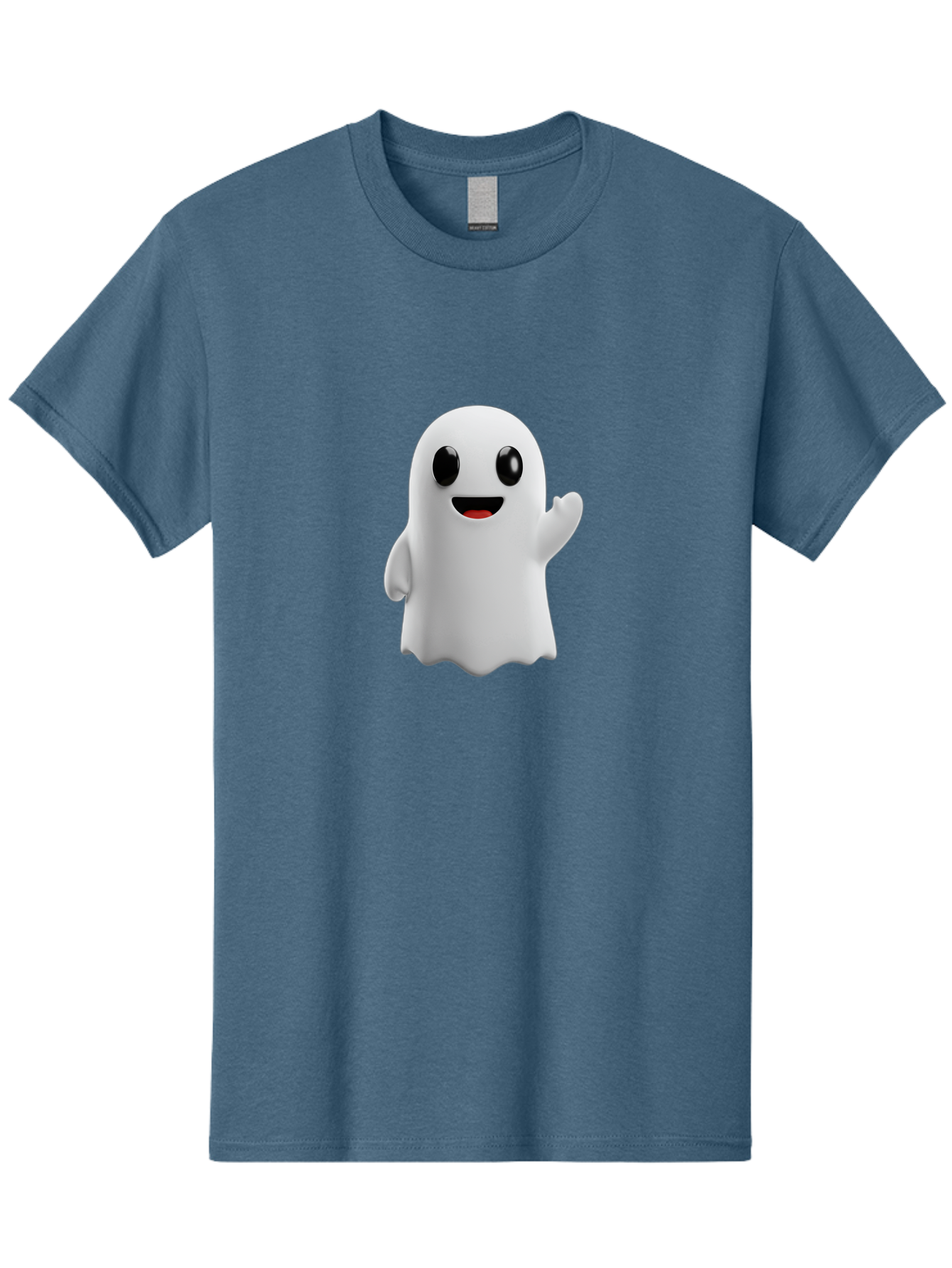 Friendly-Ghost Men'S Graphic Tee, 100% Cotton, Comfortable Casual Summer Wear, Machine Washable, Cartoon Ghost Character, Friendly Ghost, Smiling Ghost, Waving Ghost, Cute Ghost, 3D Rendering, Halloween Theme, Playful Character, Bad112