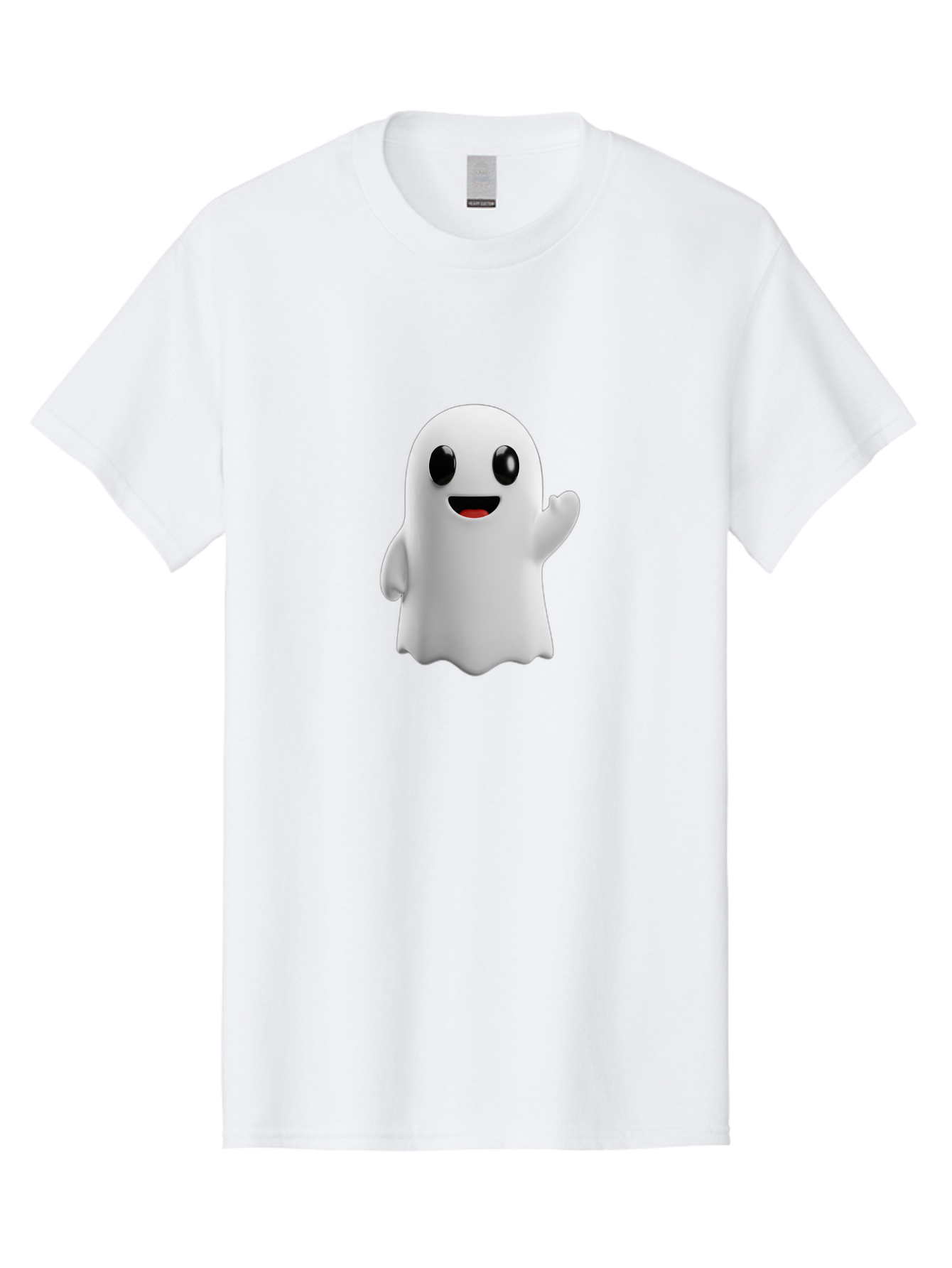 Friendly-Ghost Men'S Graphic Tee, 100% Cotton, Comfortable Casual Summer Wear, Machine Washable, Cartoon Ghost Character, Friendly Ghost, Smiling Ghost, Waving Ghost, Cute Ghost, 3D Rendering, Halloween Theme, Playful Character, Bad112
