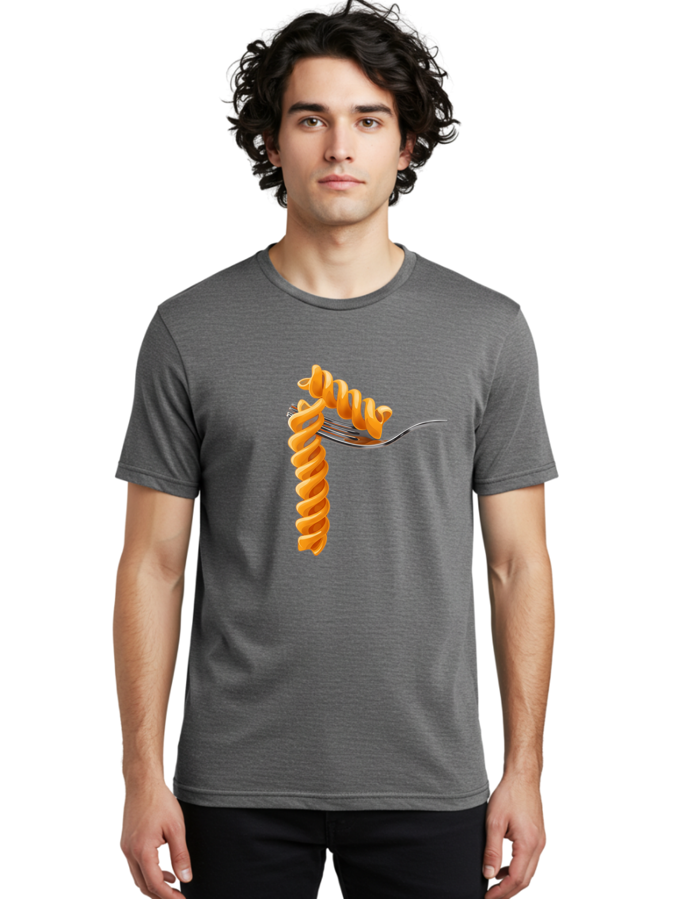 Fusilli-On-Fork Men'S Graphic Tee, 100% Cotton, Comfortable Casual Summer Wear, Machine Washable, Fusilli Pasta, Spiral Pasta, Fork, Italian Cuisine, Delicious Meal, Tasty Food, Pasta Dish, Culinary Delight Bad113