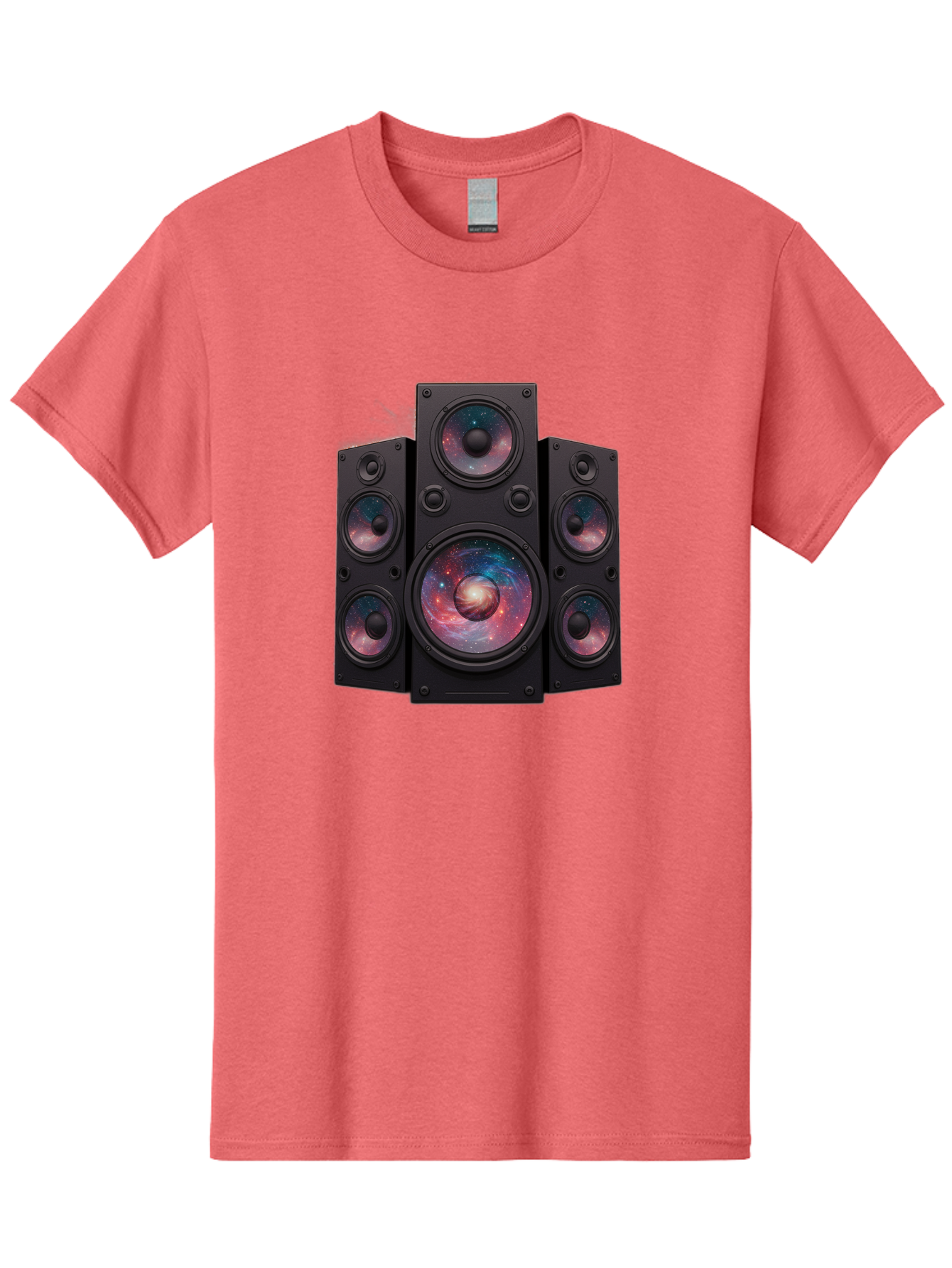 Galaxy-Speakers Men'S Graphic Tee, 100% Cotton, Comfortable Casual Summer Wear, Machine Washable, Home Theater System, Surround Sound Speakers, Galaxy Design, Space-Themed Decor, Audio Equipment, Immersive Sound Experience, Bad114