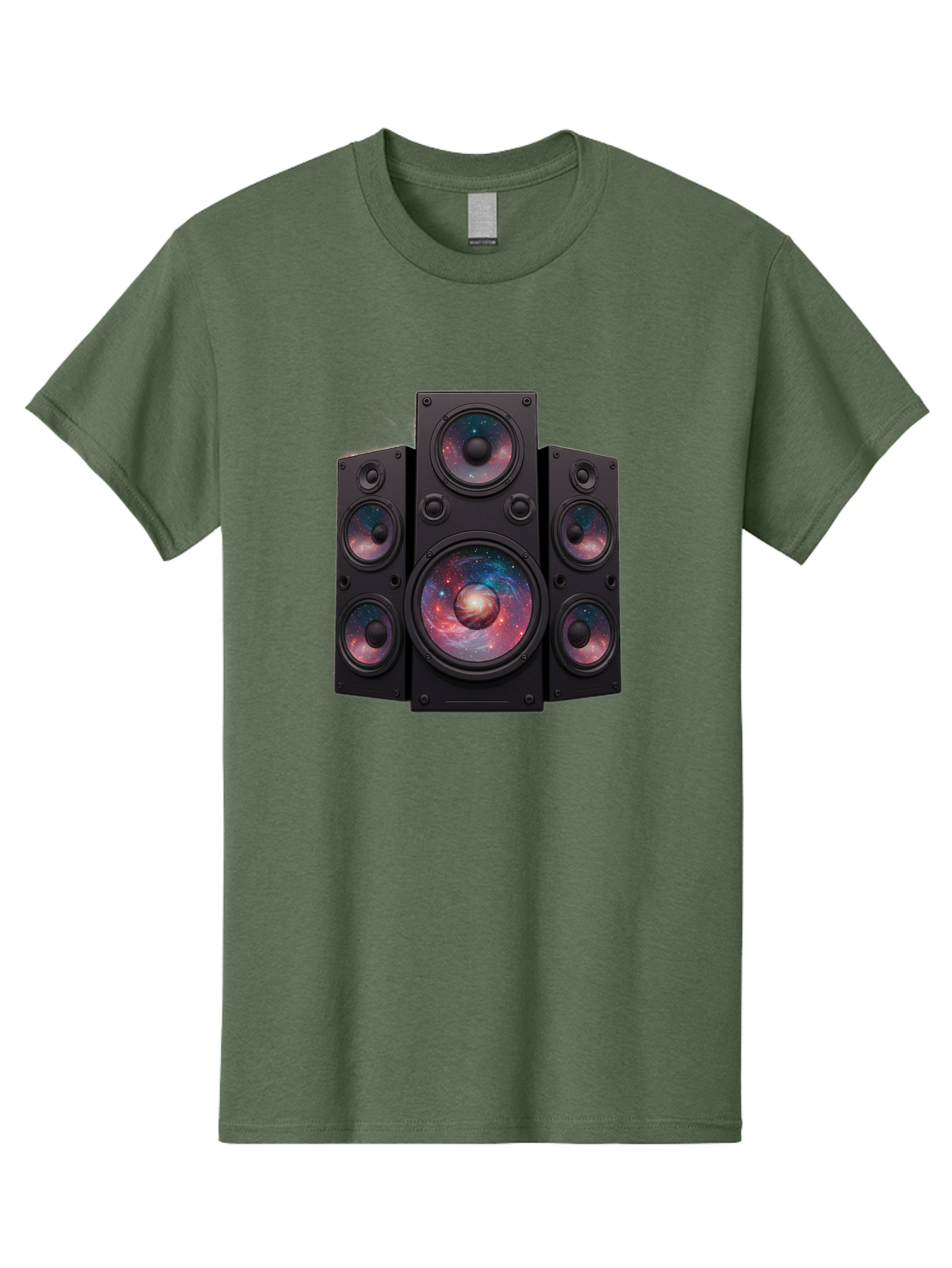 Galaxy-Speakers Men'S Graphic Tee, 100% Cotton, Comfortable Casual Summer Wear, Machine Washable, Home Theater System, Surround Sound Speakers, Galaxy Design, Space-Themed Decor, Audio Equipment, Immersive Sound Experience, Bad114