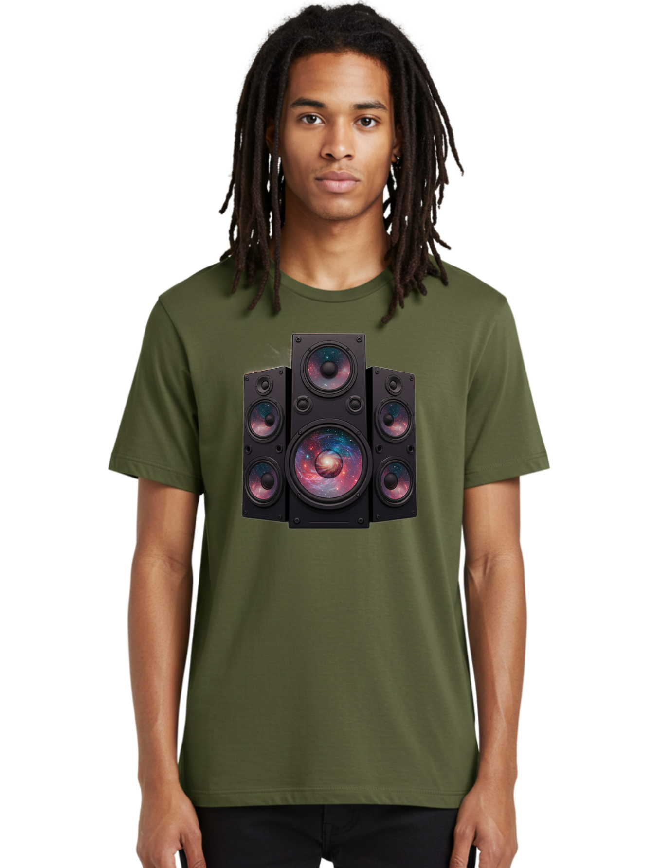 Galaxy-Speakers Men'S Graphic Tee, 100% Cotton, Comfortable Casual Summer Wear, Machine Washable, Home Theater System, Surround Sound Speakers, Galaxy Design, Space-Themed Decor, Audio Equipment, Immersive Sound Experience, Bad114