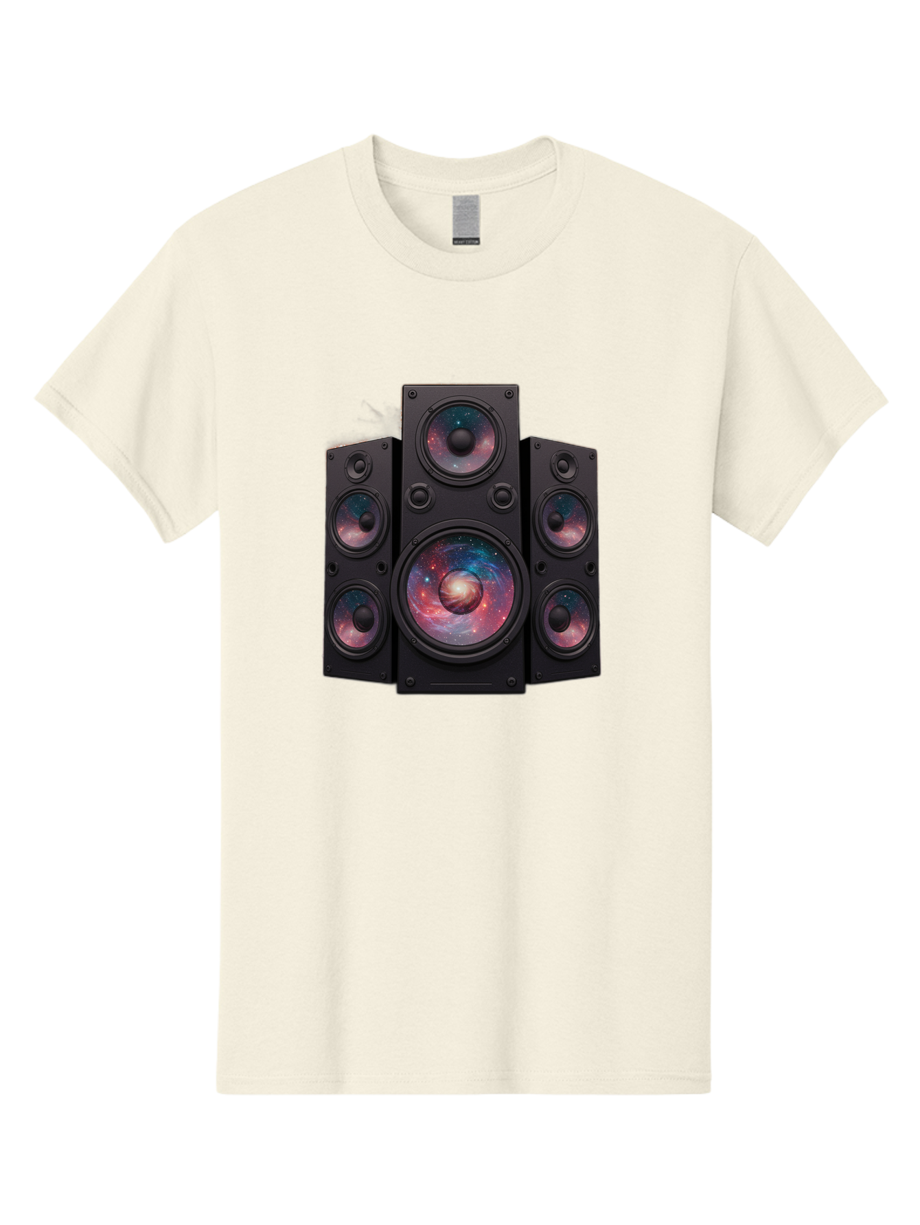 Galaxy-Speakers Men'S Graphic Tee, 100% Cotton, Comfortable Casual Summer Wear, Machine Washable, Home Theater System, Surround Sound Speakers, Galaxy Design, Space-Themed Decor, Audio Equipment, Immersive Sound Experience, Bad114