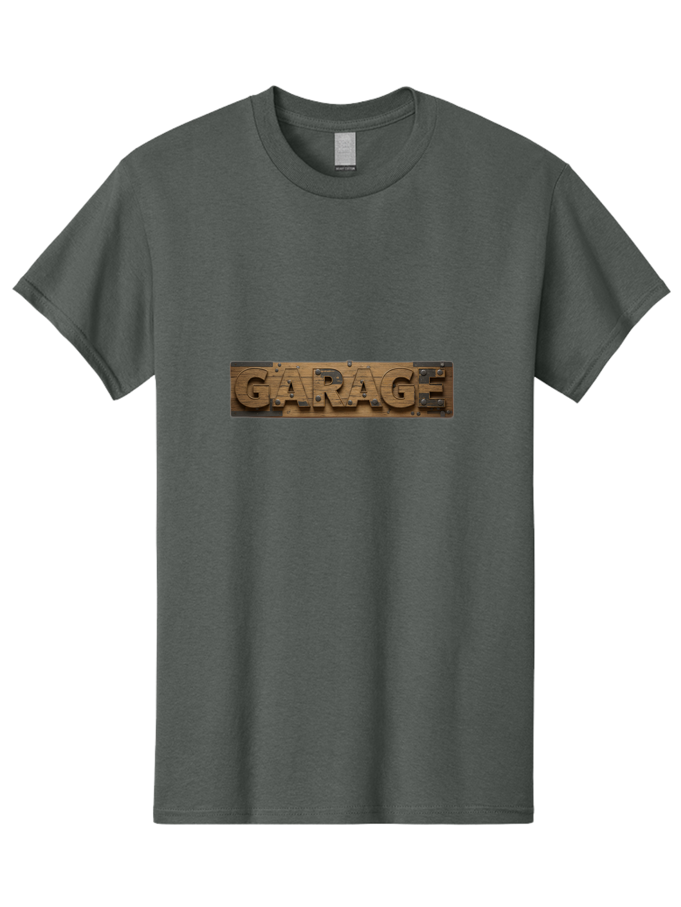 Garage Men'S Graphic Tee, 100% Cotton, Comfortable Casual Summer Wear, Machine Washable, Wooden Sign, Wooden Letters, Metal Rivets, Garage Text, Rustic Signage, Vintage Style, Retro Aesthetic, Grunge Texture, Diy Decor Bad116