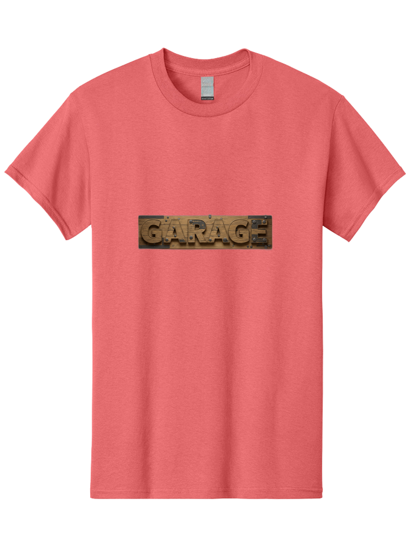 Garage Men'S Graphic Tee, 100% Cotton, Comfortable Casual Summer Wear, Machine Washable, Wooden Sign, Wooden Letters, Metal Rivets, Garage Text, Rustic Signage, Vintage Style, Retro Aesthetic, Grunge Texture, Diy Decor Bad116