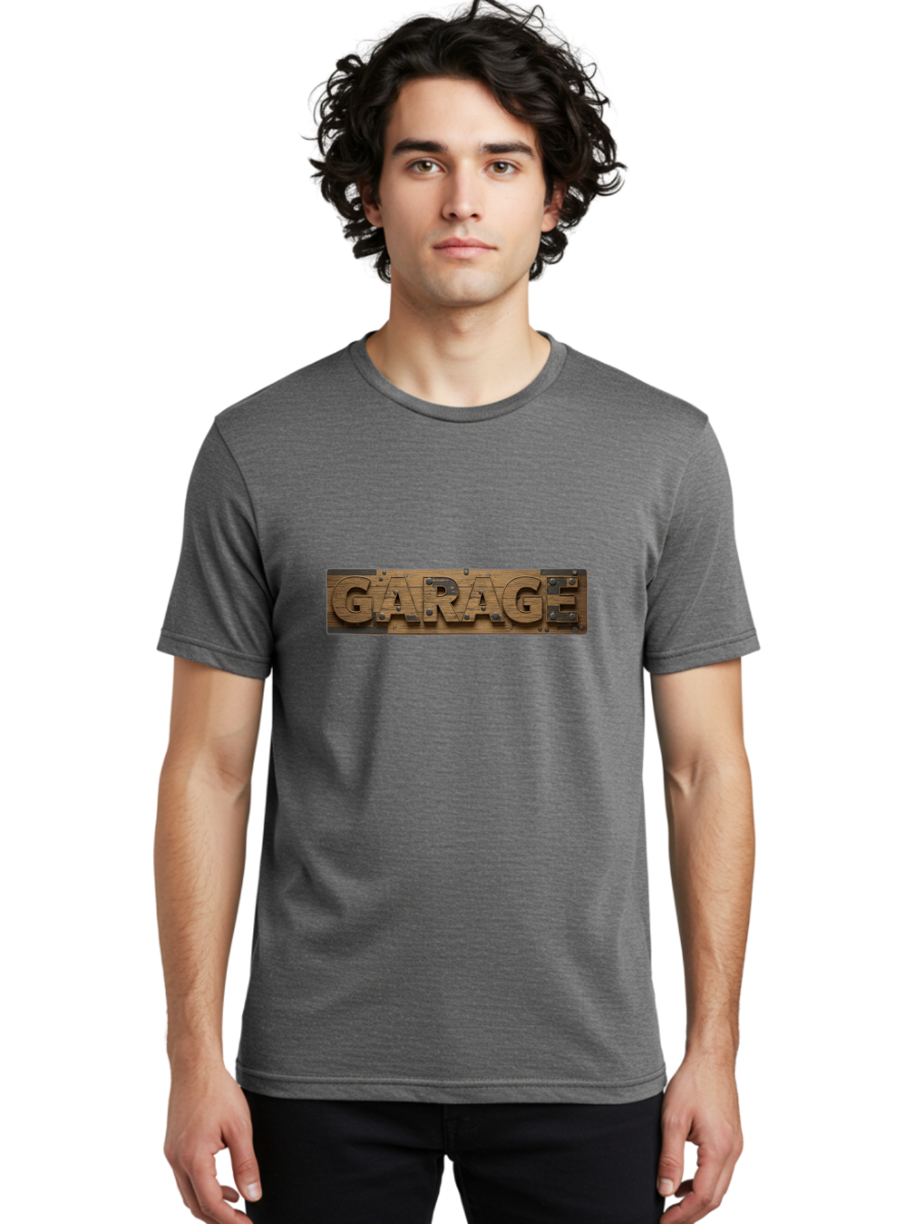 Garage Men'S Graphic Tee, 100% Cotton, Comfortable Casual Summer Wear, Machine Washable, Wooden Sign, Wooden Letters, Metal Rivets, Garage Text, Rustic Signage, Vintage Style, Retro Aesthetic, Grunge Texture, Diy Decor Bad116