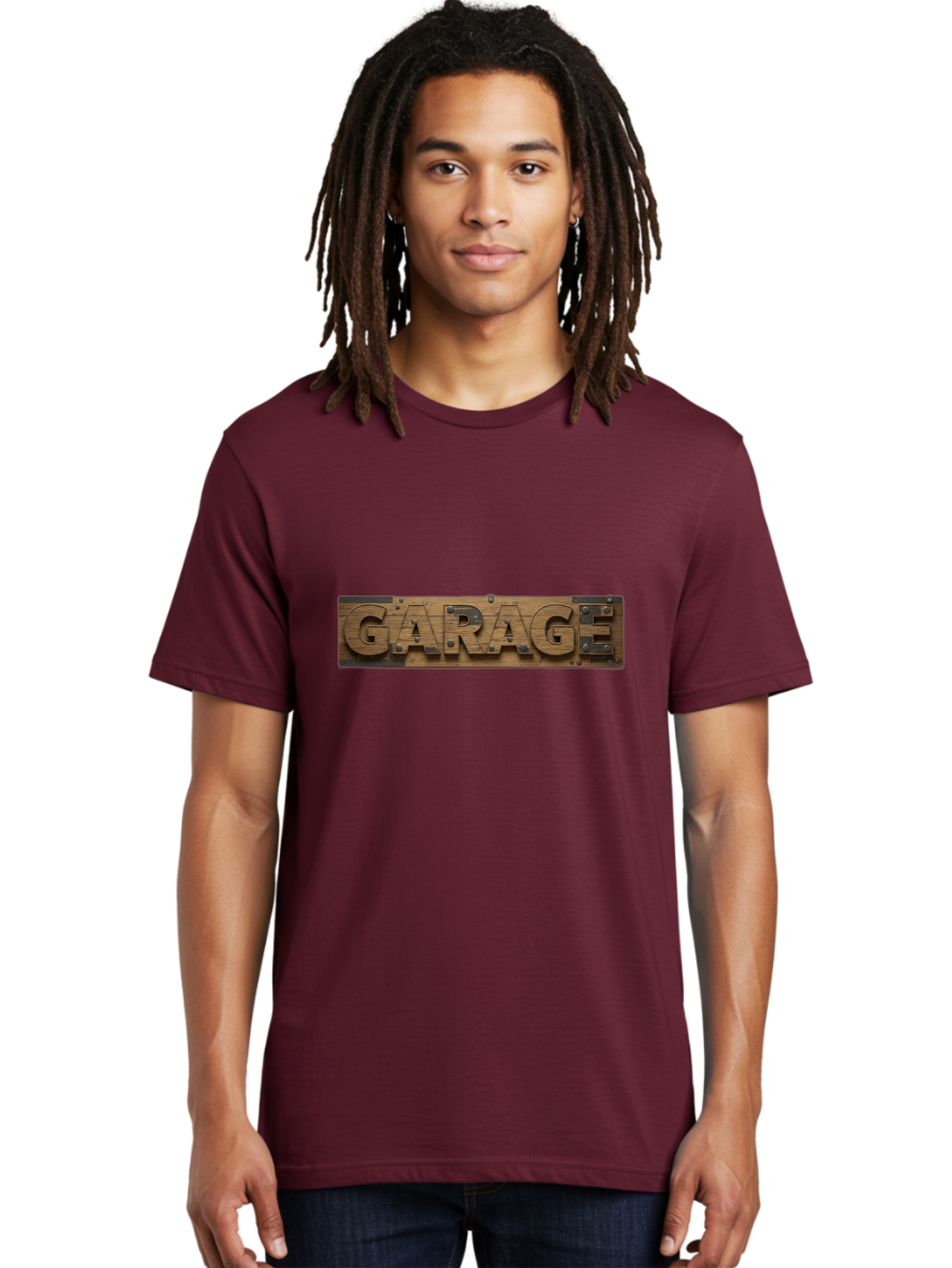 Garage Men'S Graphic Tee, 100% Cotton, Comfortable Casual Summer Wear, Machine Washable, Wooden Sign, Wooden Letters, Metal Rivets, Garage Text, Rustic Signage, Vintage Style, Retro Aesthetic, Grunge Texture, Diy Decor Bad116