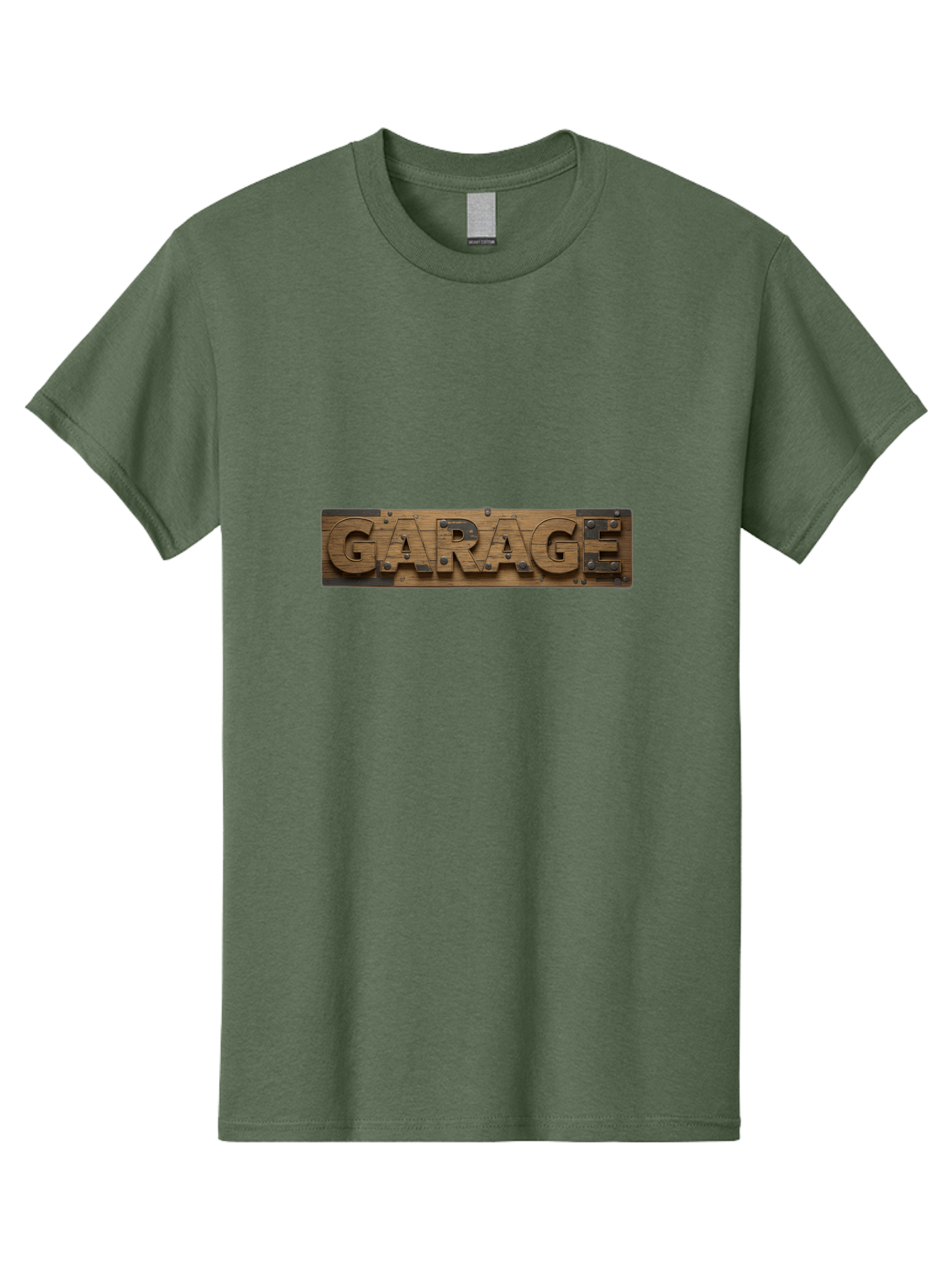 Garage Men'S Graphic Tee, 100% Cotton, Comfortable Casual Summer Wear, Machine Washable, Wooden Sign, Wooden Letters, Metal Rivets, Garage Text, Rustic Signage, Vintage Style, Retro Aesthetic, Grunge Texture, Diy Decor Bad116