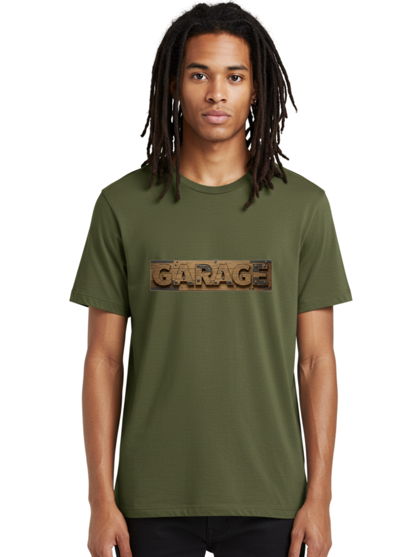 Garage Men'S Graphic Tee, 100% Cotton, Comfortable Casual Summer Wear, Machine Washable, Wooden Sign, Wooden Letters, Metal Rivets, Garage Text, Rustic Signage, Vintage Style, Retro Aesthetic, Grunge Texture, Diy Decor Bad116