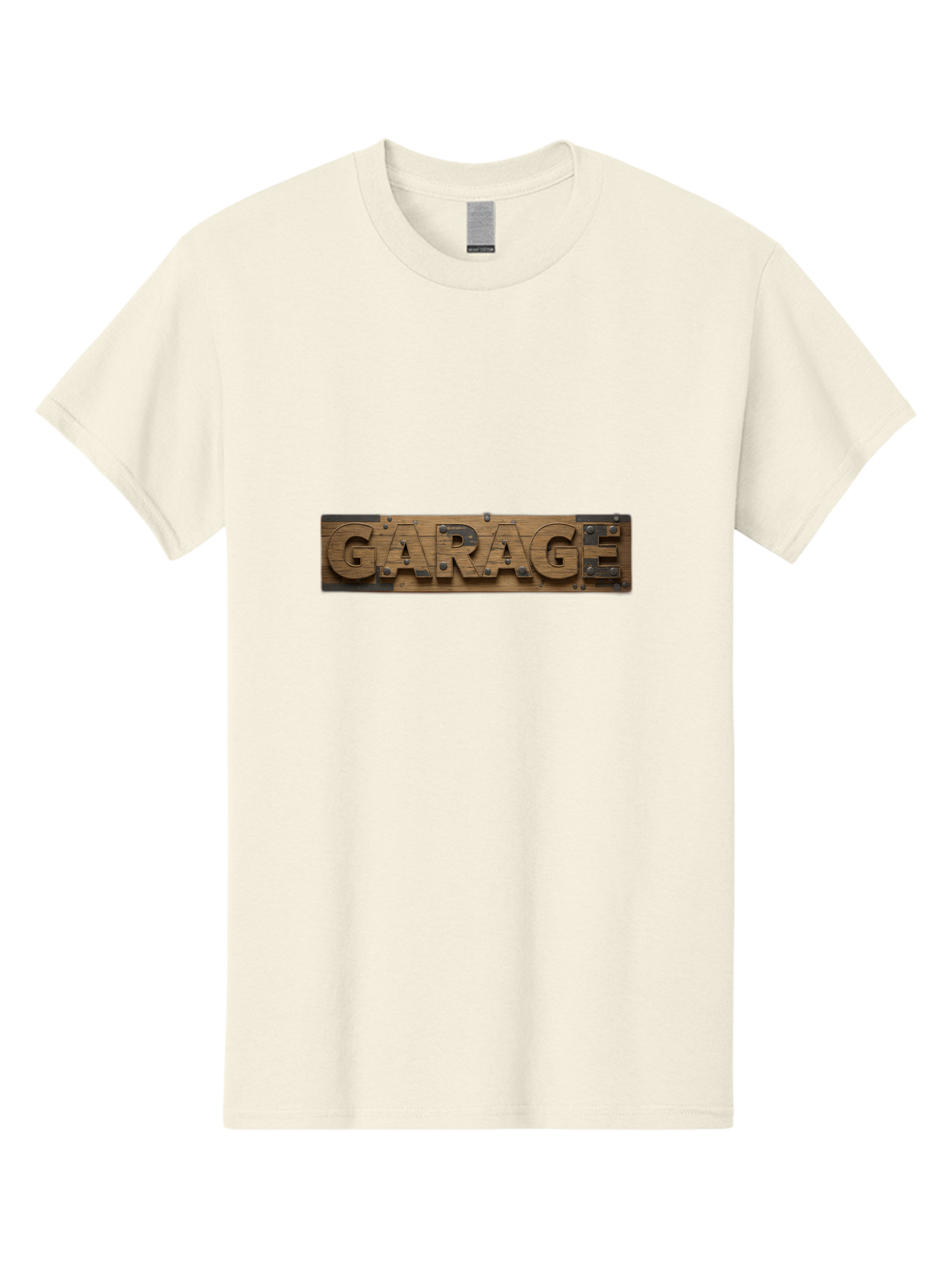 Garage Men'S Graphic Tee, 100% Cotton, Comfortable Casual Summer Wear, Machine Washable, Wooden Sign, Wooden Letters, Metal Rivets, Garage Text, Rustic Signage, Vintage Style, Retro Aesthetic, Grunge Texture, Diy Decor Bad116