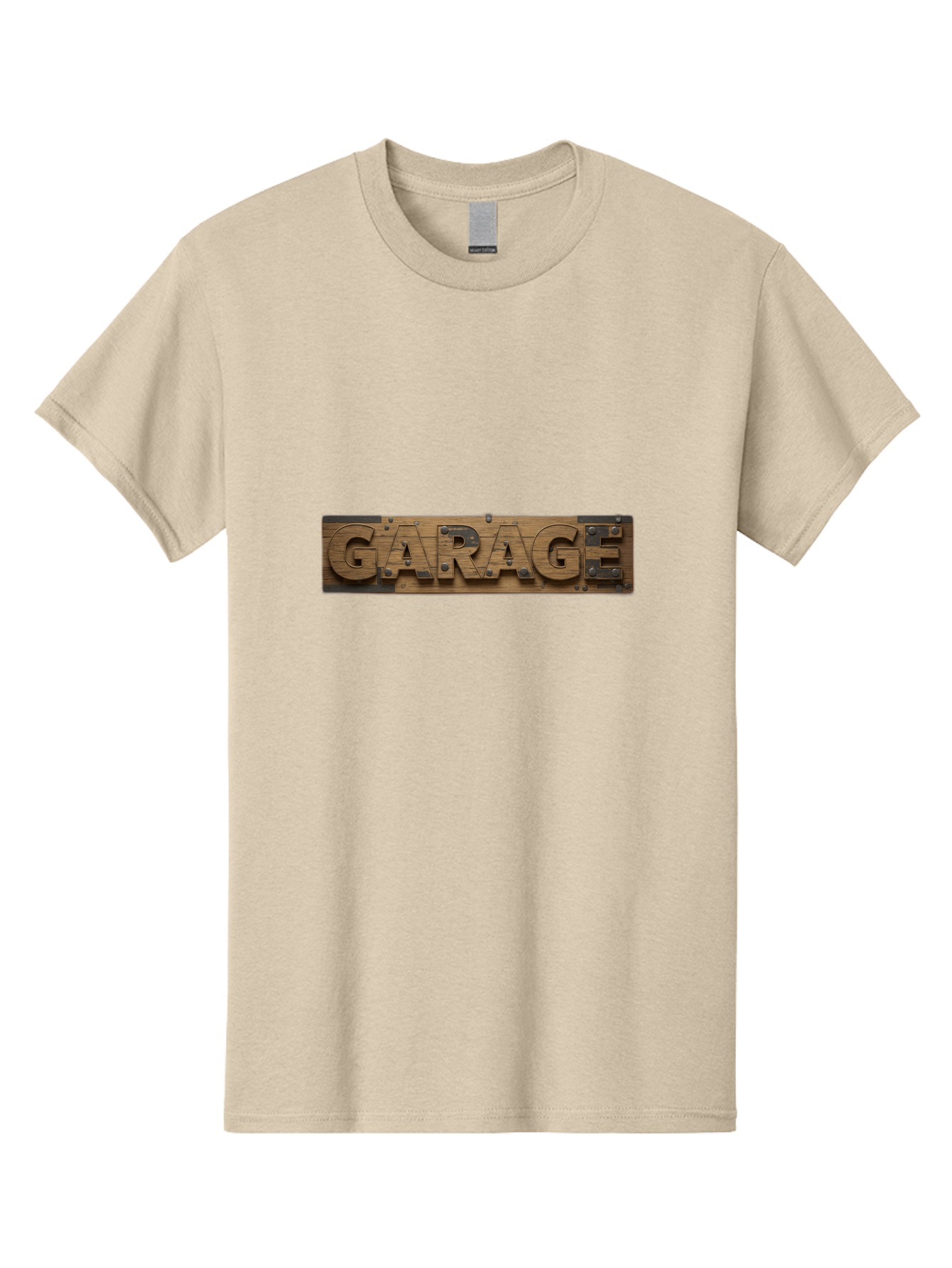 Garage Men'S Graphic Tee, 100% Cotton, Comfortable Casual Summer Wear, Machine Washable, Wooden Sign, Wooden Letters, Metal Rivets, Garage Text, Rustic Signage, Vintage Style, Retro Aesthetic, Grunge Texture, Diy Decor Bad116