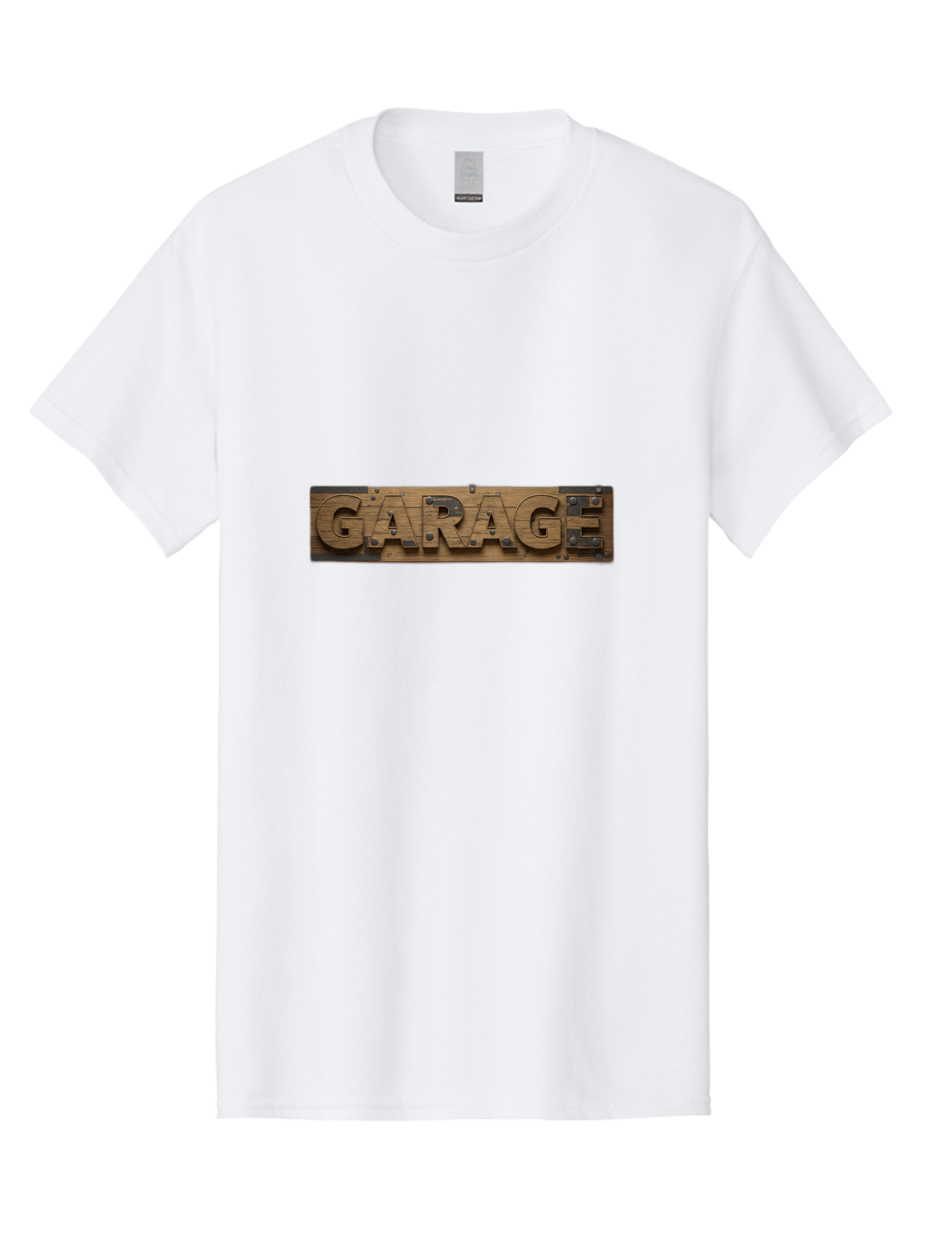 Garage Men'S Graphic Tee, 100% Cotton, Comfortable Casual Summer Wear, Machine Washable, Wooden Sign, Wooden Letters, Metal Rivets, Garage Text, Rustic Signage, Vintage Style, Retro Aesthetic, Grunge Texture, Diy Decor Bad116