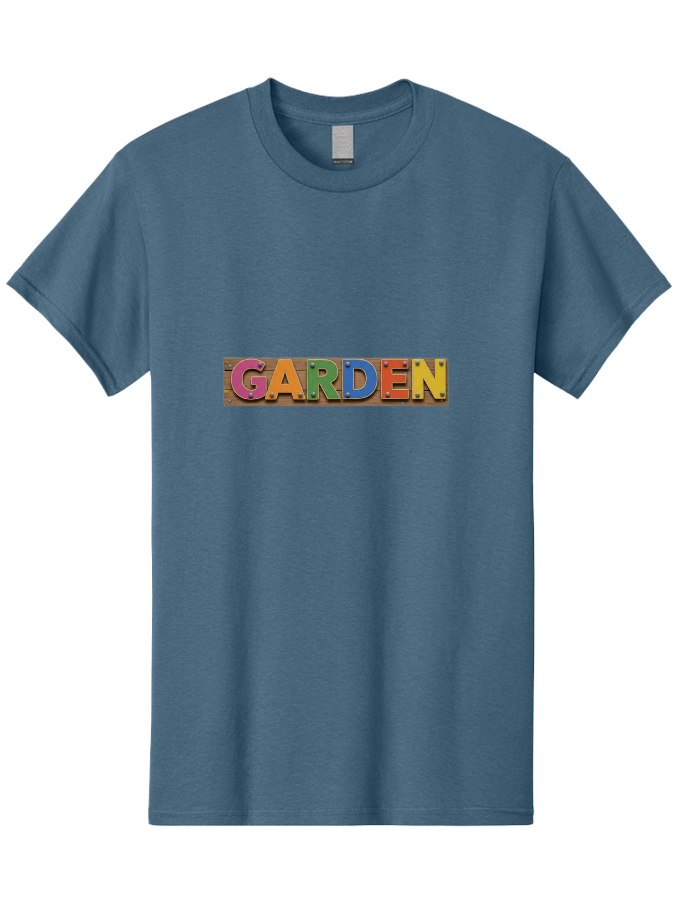 Garden Men'S Graphic Tee, 100% Cotton, Comfortable Casual Summer Wear, Machine Washable, Colorful Letters, Garden Signage, Wooden Background, Vibrant Colors, Metal Rivets, Gardening Theme, Outdoor Decor, Rustic Charm, Multicolored Text, Bad117