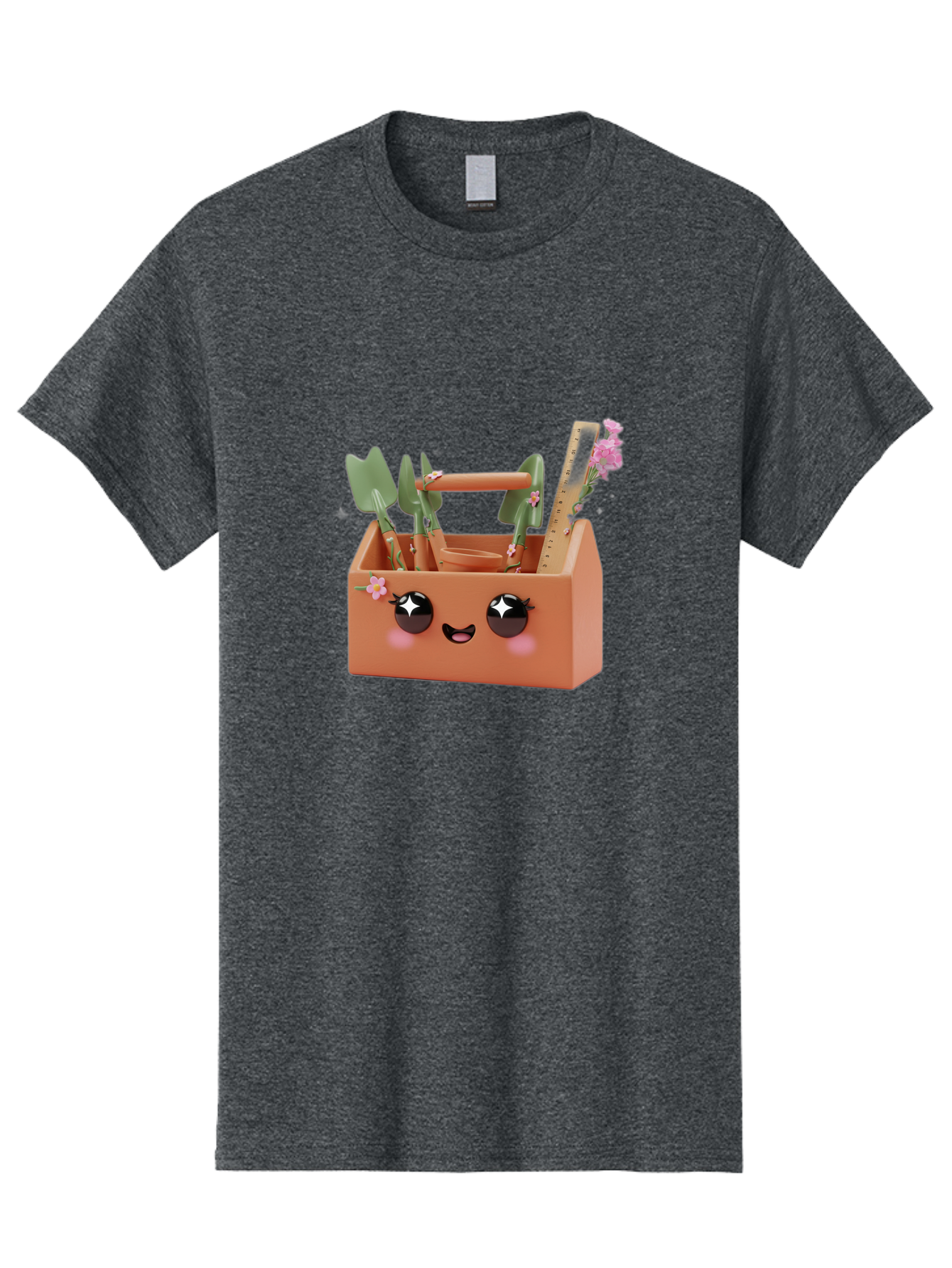 Gardening-Toolbox Men'S Graphic Tee, 100% Cotton, Comfortable Casual Summer Wear, Machine Washable, Gardening Tool Set, Adorable Storage Box, Cute Face Design, Gardening Tools, Flower Decorations, Small Plastic Shovel, Trowel, Rake, Bad118