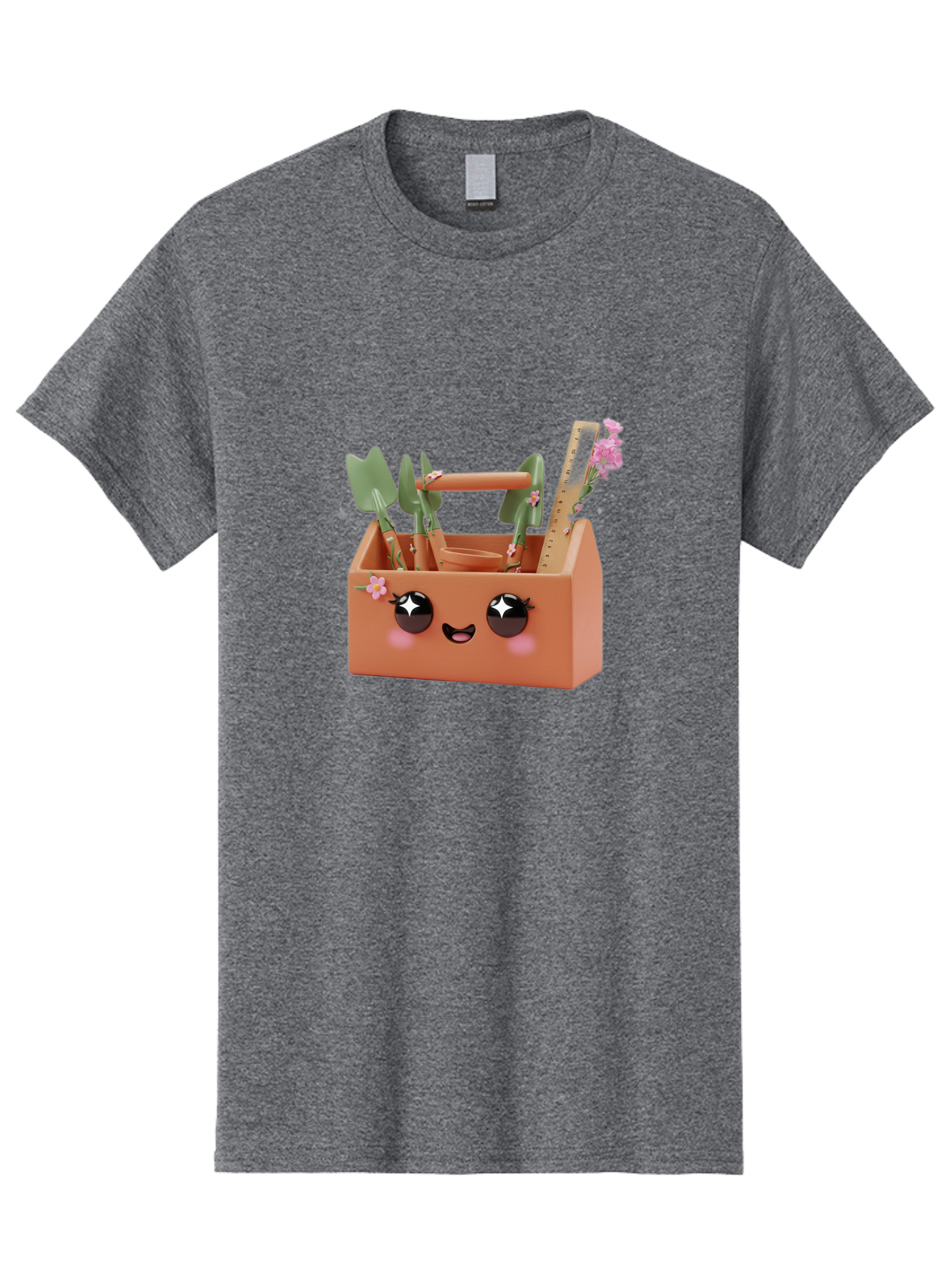 Gardening-Toolbox Men'S Graphic Tee, 100% Cotton, Comfortable Casual Summer Wear, Machine Washable, Gardening Tool Set, Adorable Storage Box, Cute Face Design, Gardening Tools, Flower Decorations, Small Plastic Shovel, Trowel, Rake, Bad118