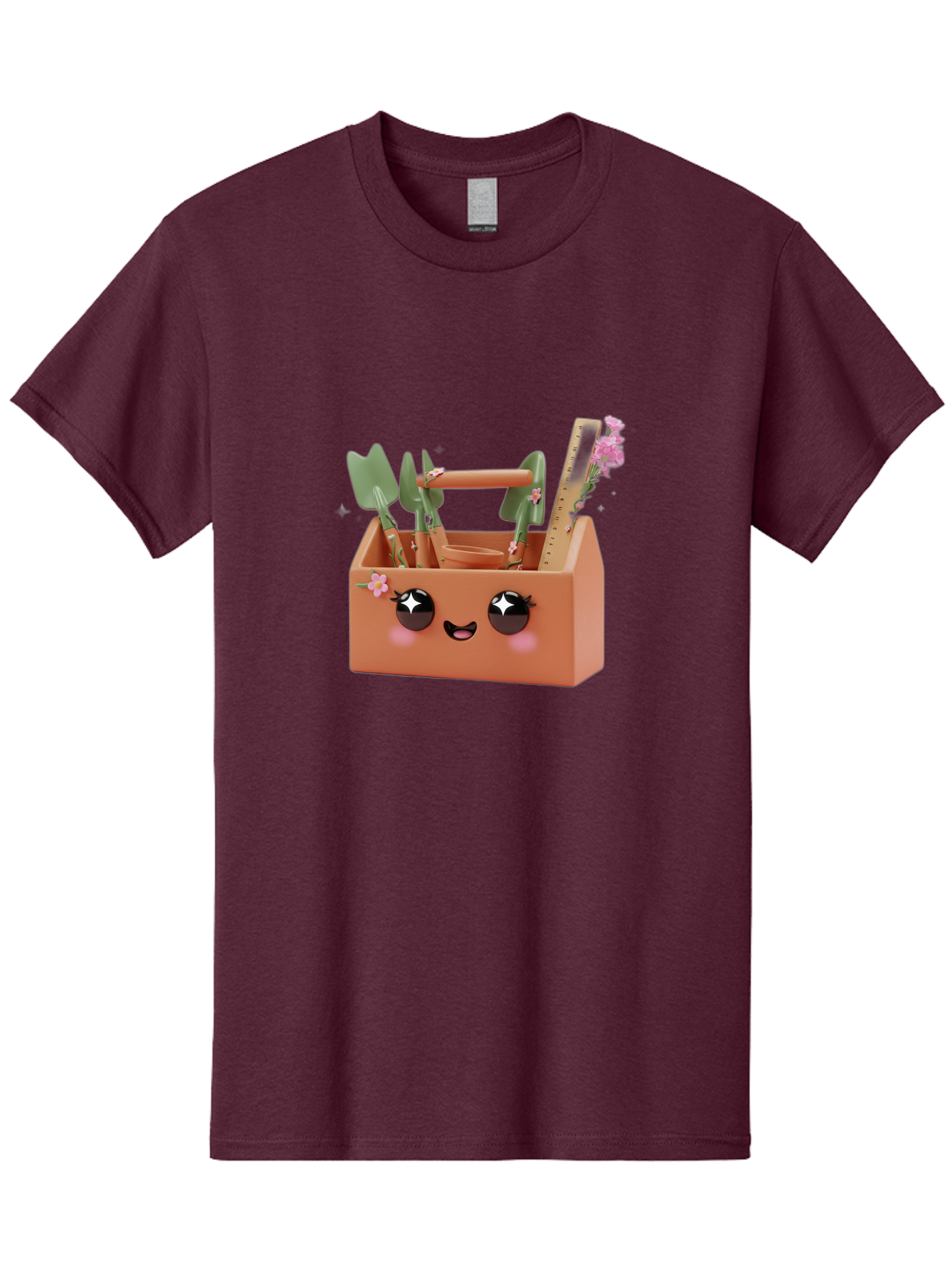 Gardening-Toolbox Men'S Graphic Tee, 100% Cotton, Comfortable Casual Summer Wear, Machine Washable, Gardening Tool Set, Adorable Storage Box, Cute Face Design, Gardening Tools, Flower Decorations, Small Plastic Shovel, Trowel, Rake, Bad118
