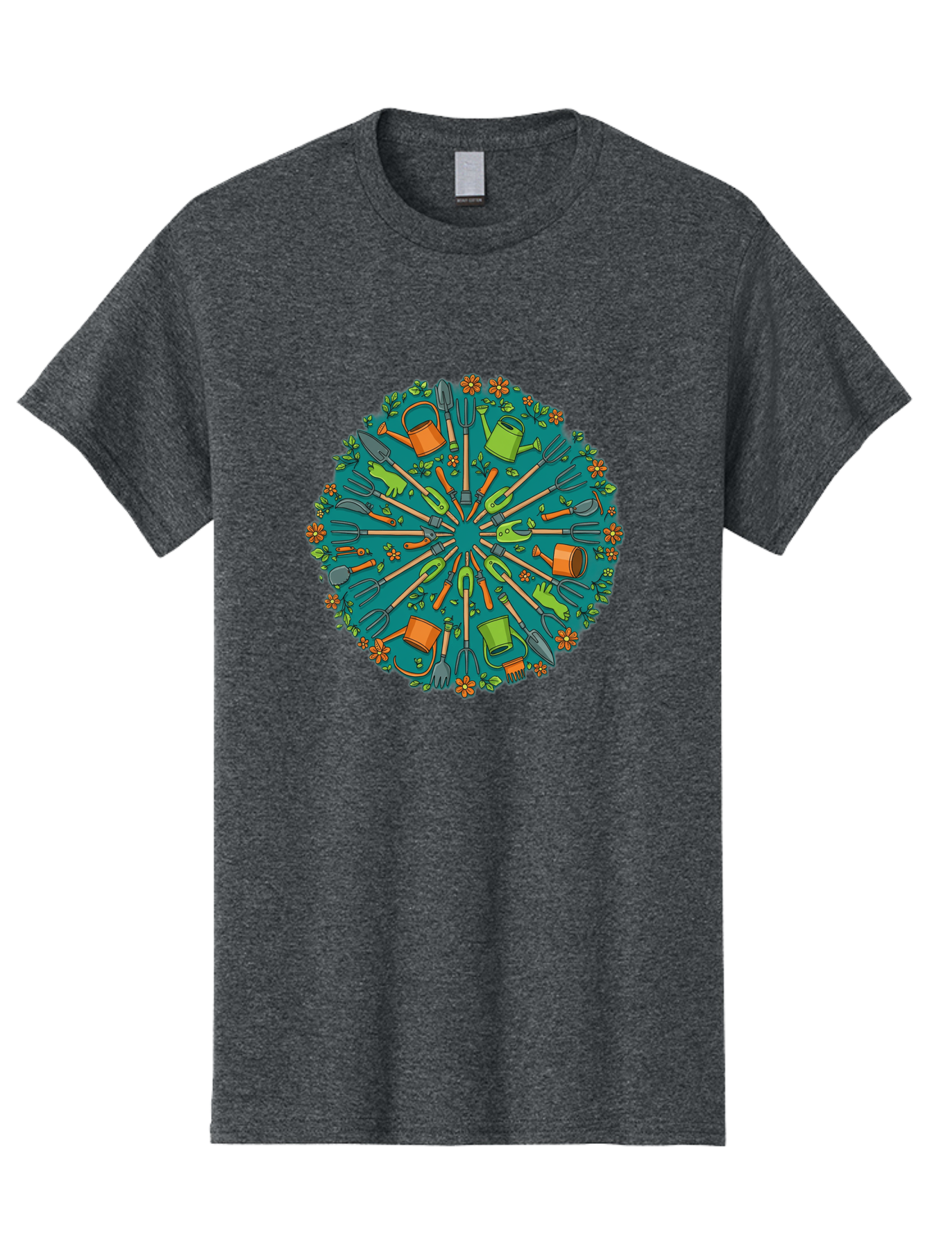 Gardening-Tools-Mandala Men'S Graphic Tee, 100% Cotton, Comfortable Casual Summer Wear, Machine Washable, Gardening Tools, Gardening Equipment, Watering Cans, Rakes, Shovels, Trowels, Gloves, Flower Arrangements, Garden Decor, Bad119