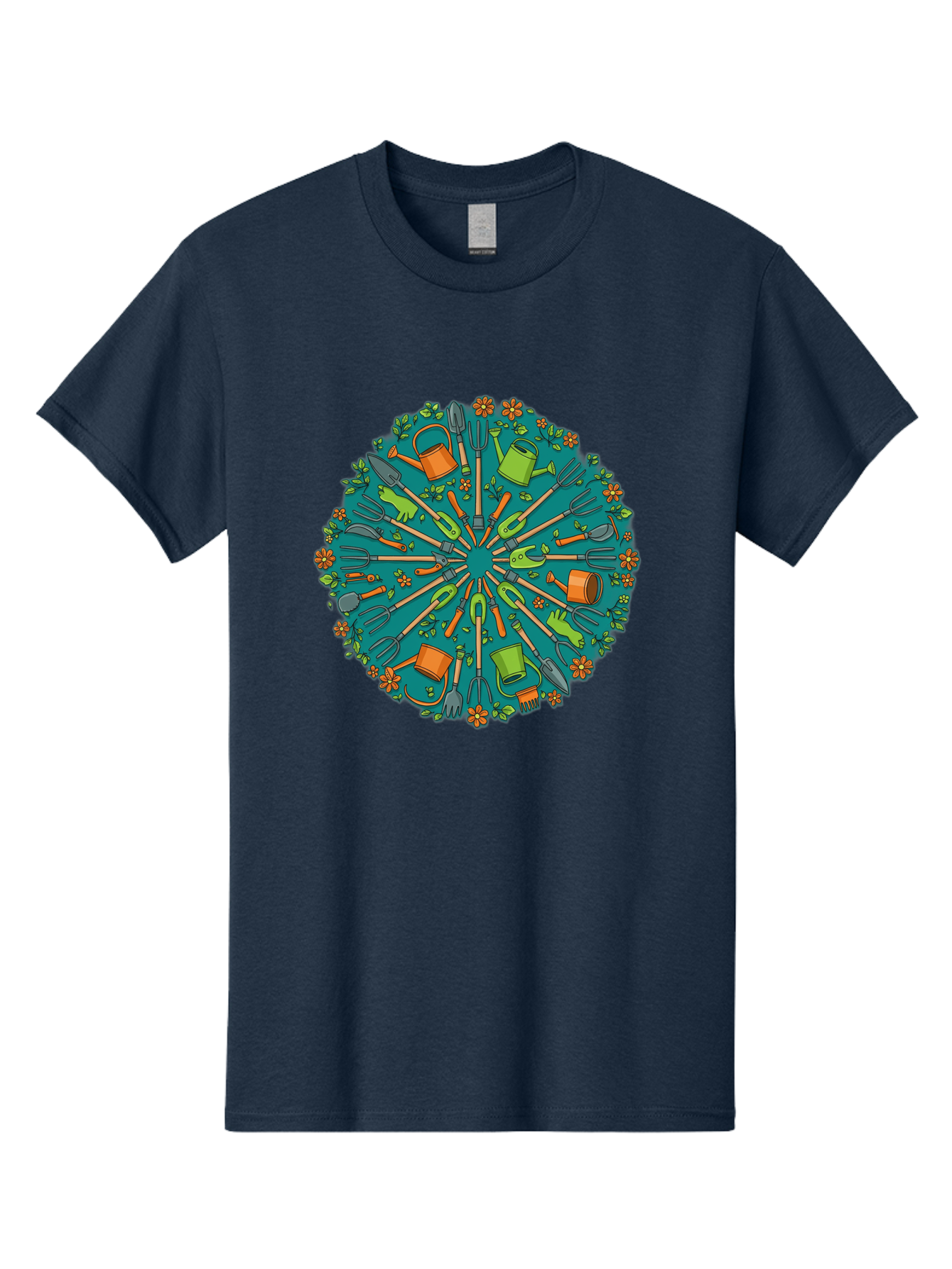 Gardening-Tools-Mandala Men'S Graphic Tee, 100% Cotton, Comfortable Casual Summer Wear, Machine Washable, Gardening Tools, Gardening Equipment, Watering Cans, Rakes, Shovels, Trowels, Gloves, Flower Arrangements, Garden Decor, Bad119