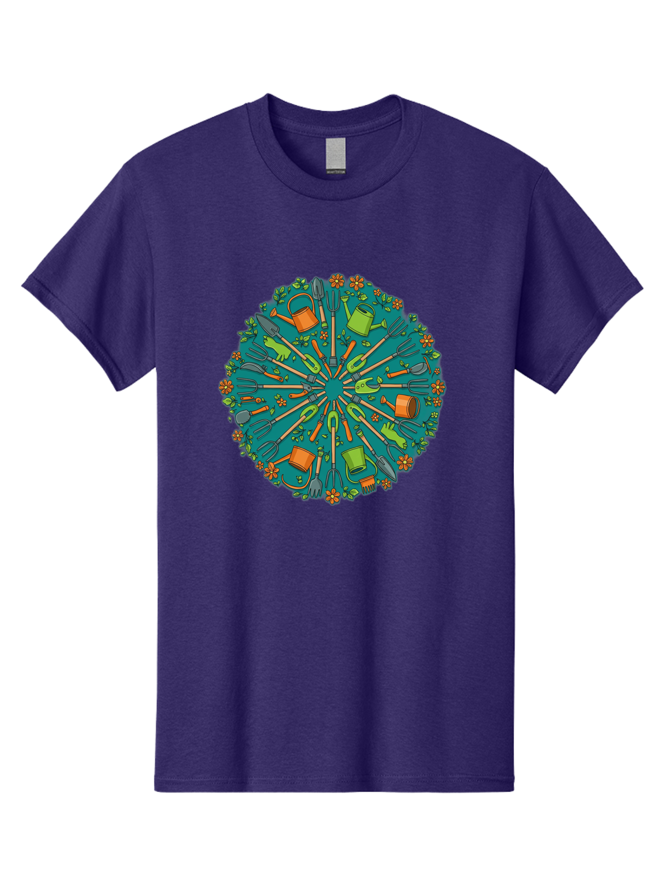 Gardening-Tools-Mandala Men'S Graphic Tee, 100% Cotton, Comfortable Casual Summer Wear, Machine Washable, Gardening Tools, Gardening Equipment, Watering Cans, Rakes, Shovels, Trowels, Gloves, Flower Arrangements, Garden Decor, Bad119