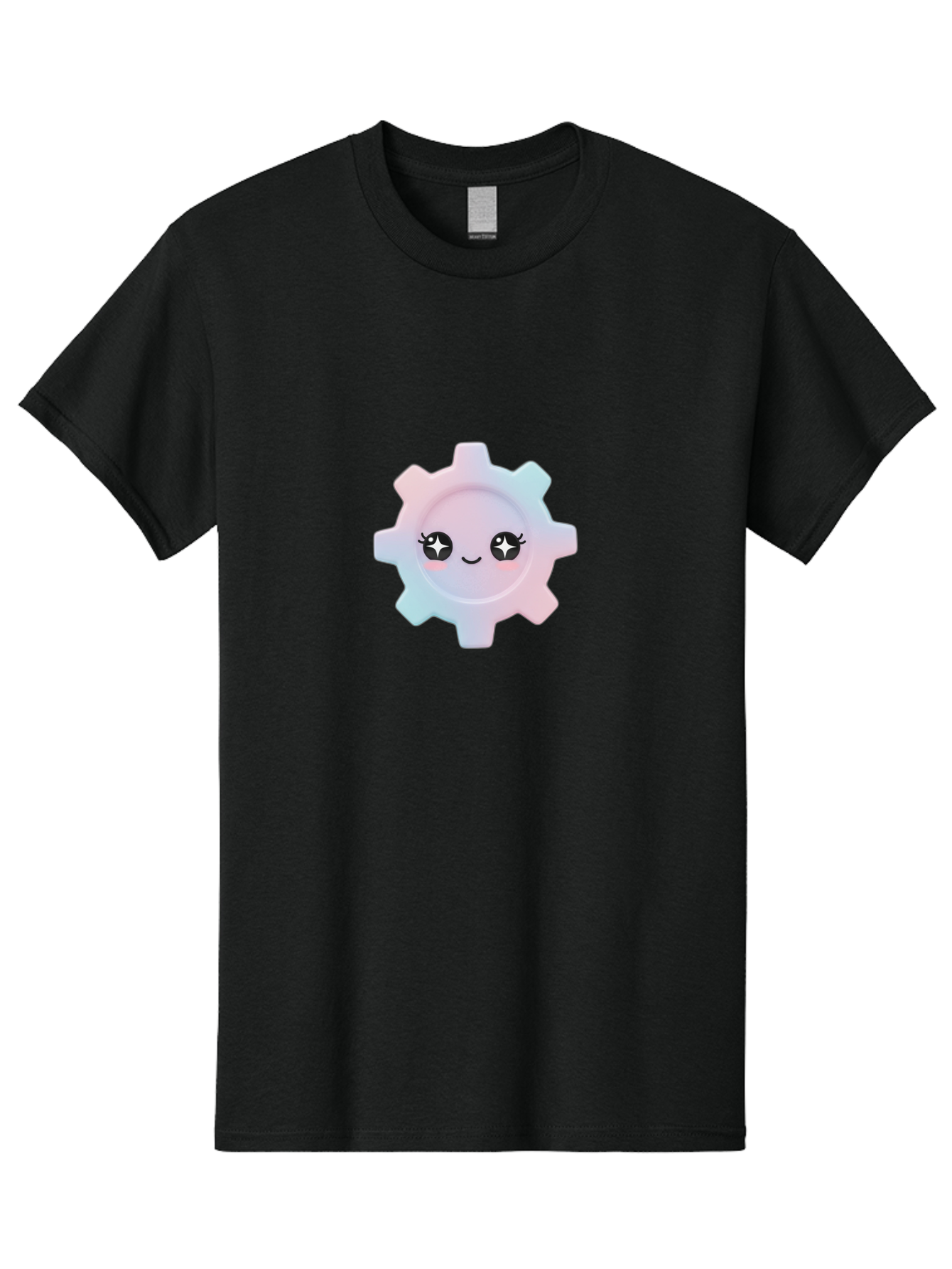 Gear-1 Men'S Graphic Tee, 100% Cotton, Comfortable Casual Summer Wear, Machine Washable, Gear With Cute Face, Pastel Colors, Kawaii Aesthetic, Whimsical Design, Cartoon Gear, Sparkle Eyes, Rosy Cheeks, Cute Machinery, Fun Design Elements, Bad120