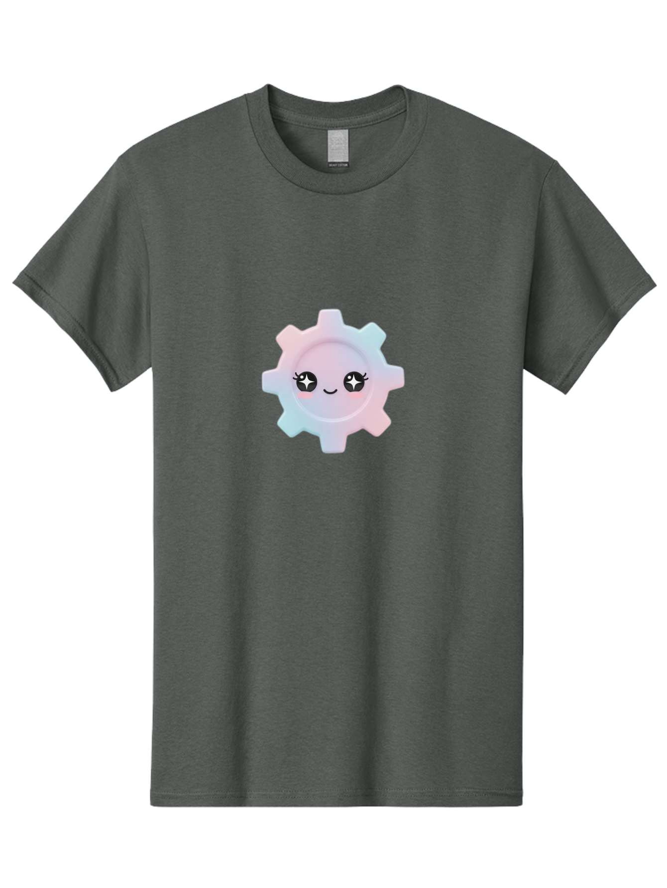 Gear-1 Men'S Graphic Tee, 100% Cotton, Comfortable Casual Summer Wear, Machine Washable, Gear With Cute Face, Pastel Colors, Kawaii Aesthetic, Whimsical Design, Cartoon Gear, Sparkle Eyes, Rosy Cheeks, Cute Machinery, Fun Design Elements, Bad120
