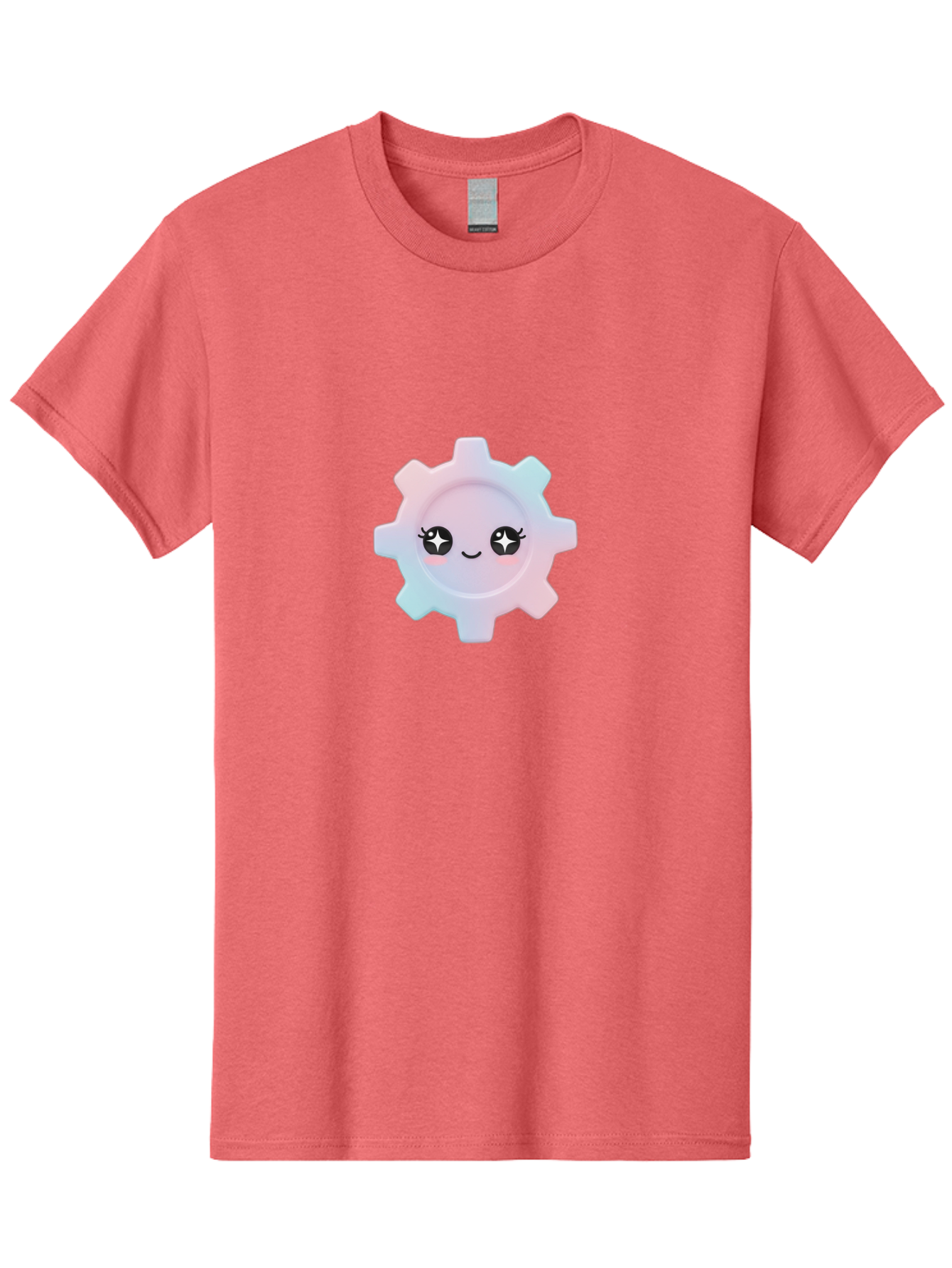 Gear-1 Men'S Graphic Tee, 100% Cotton, Comfortable Casual Summer Wear, Machine Washable, Gear With Cute Face, Pastel Colors, Kawaii Aesthetic, Whimsical Design, Cartoon Gear, Sparkle Eyes, Rosy Cheeks, Cute Machinery, Fun Design Elements, Bad120